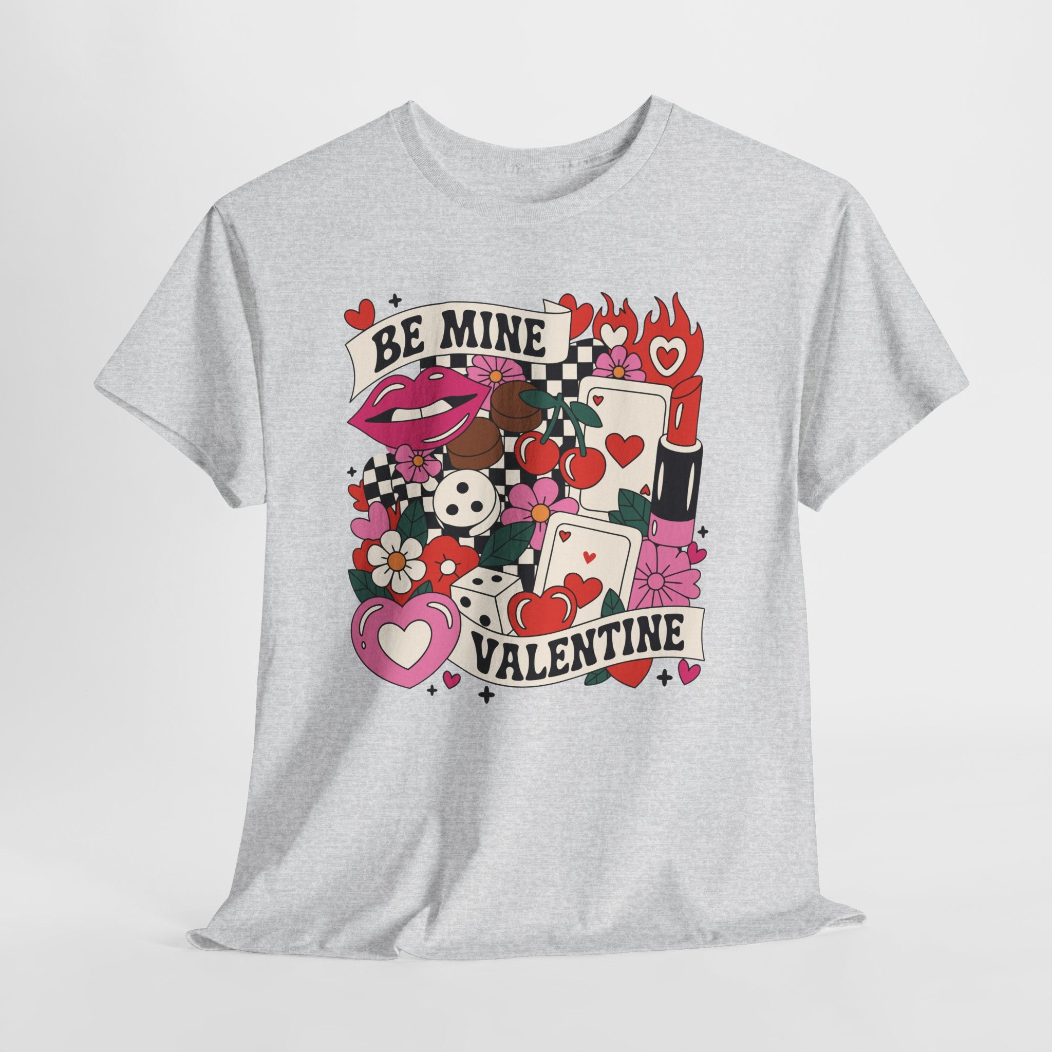 Be Mine Valentine Pop-Art Tee — Lips, Cherries & Retro Valentine Collage...Unisex Cotton Tee