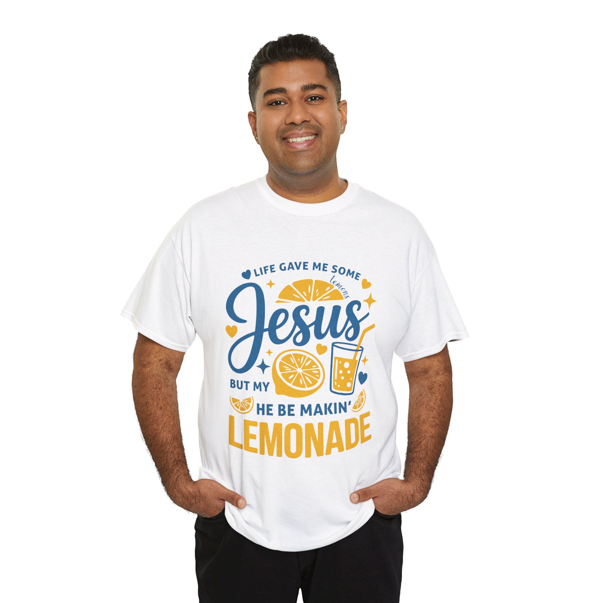 Christian Lemonade T-Shirt — “Life gave me some lemons but my Jesus He be makin’ lemonade”. Unisex Cotton Tee