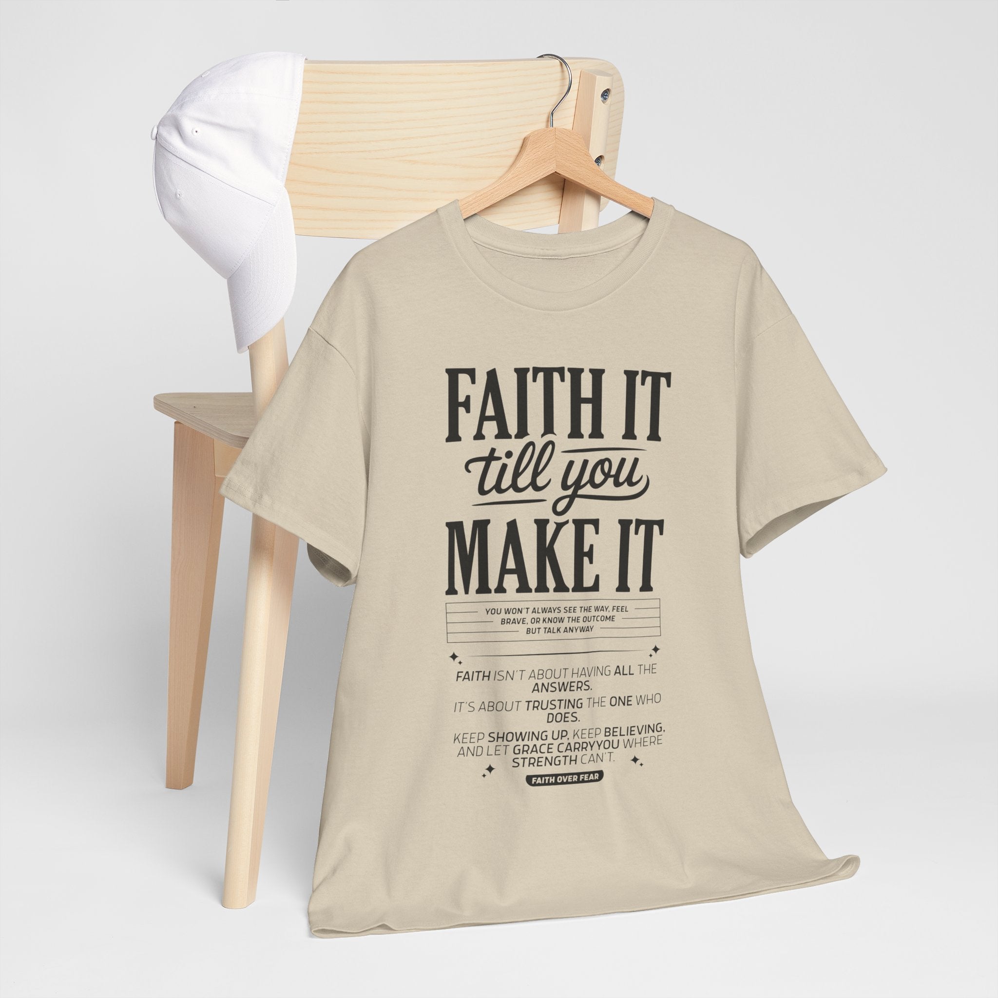 Faith It Till You Make It Christian T-Shirt — Trust God Typography Unisex Cotton Tee