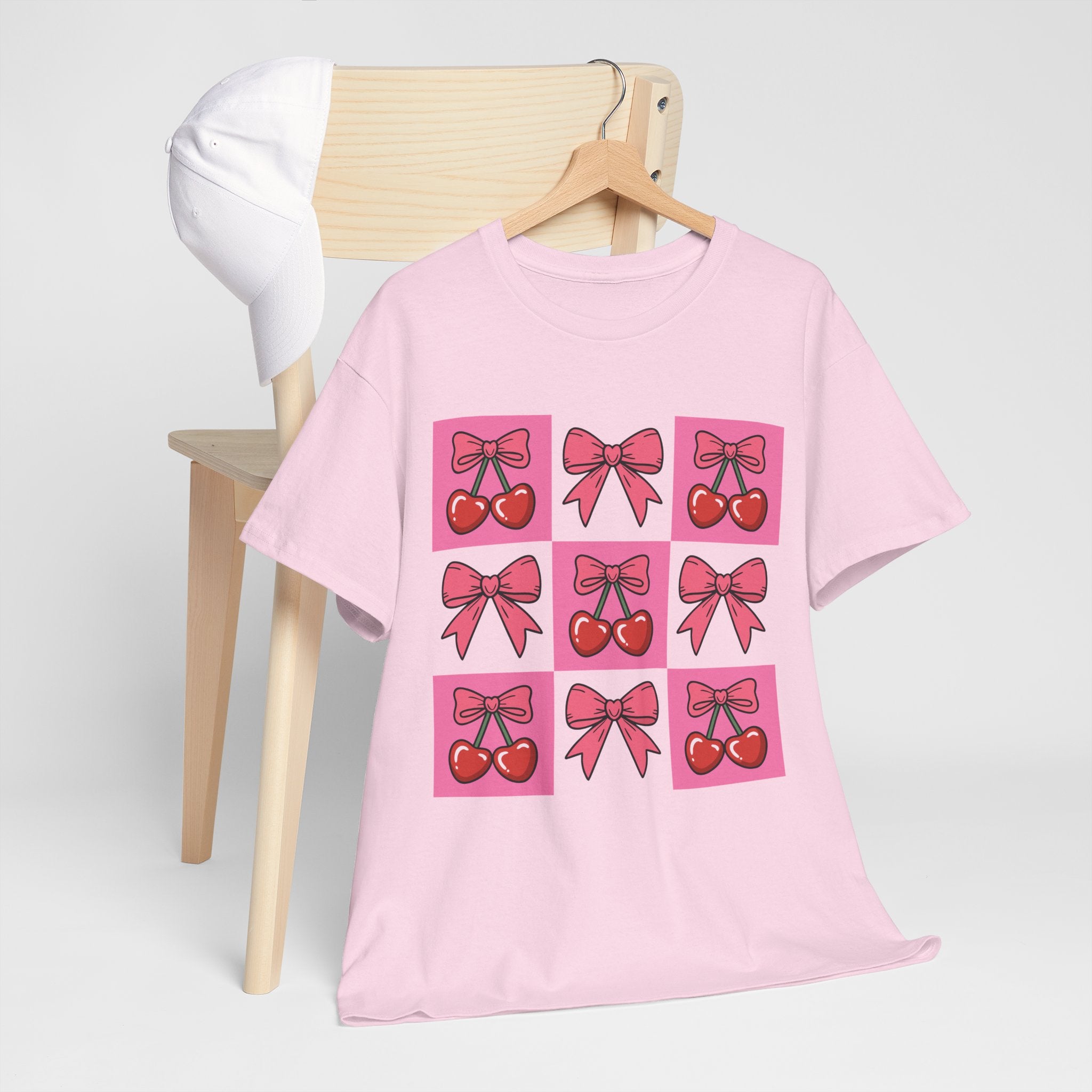 Cherry & Pink Bow Checkered Unisex Cotton Tee