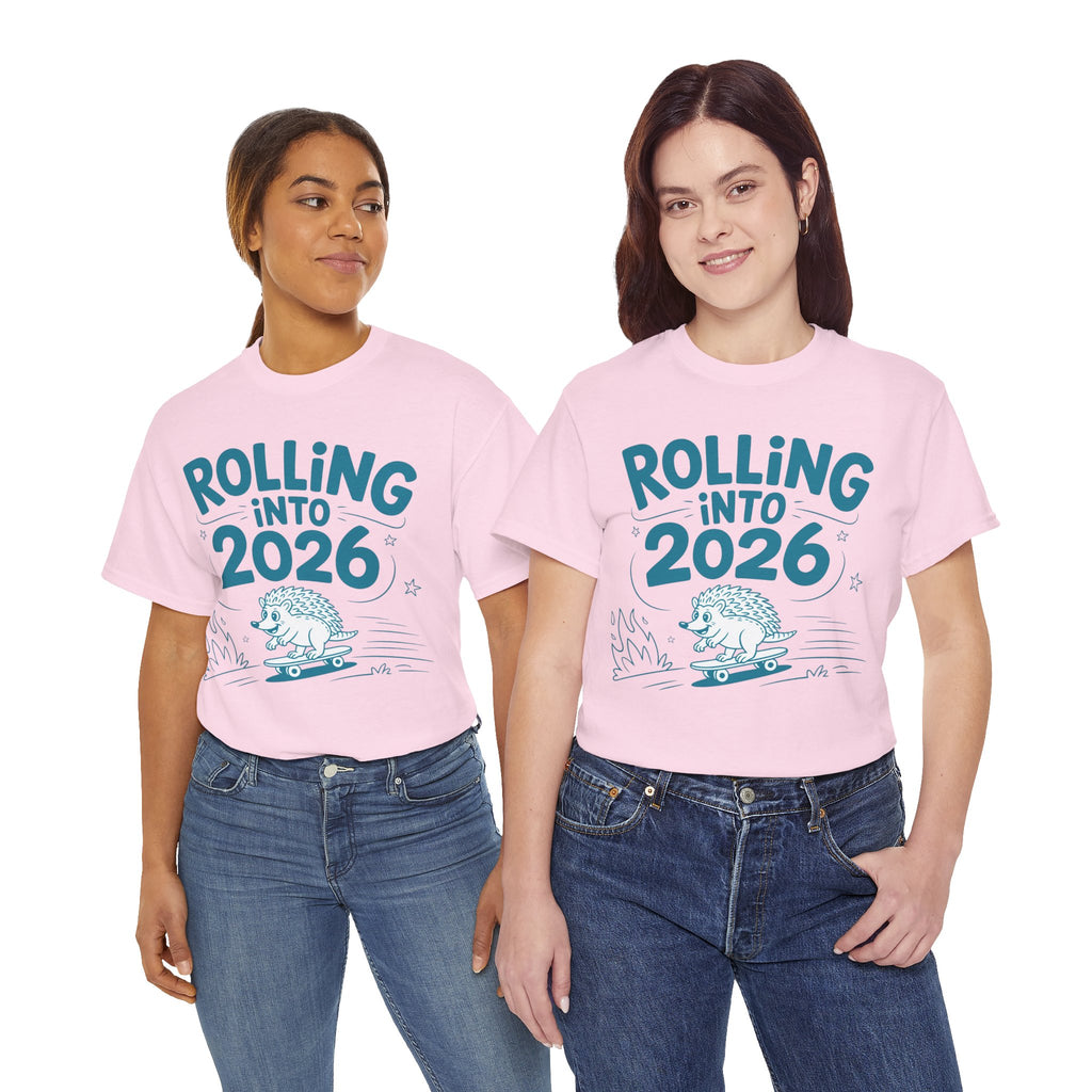 Rolling Into 2026 Hedgehog Skateboard Unisex Cotton Tee