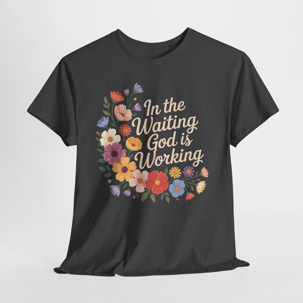 Pastel Floral “In the Waiting God Is Working” Unisex Cotton T-Shirt