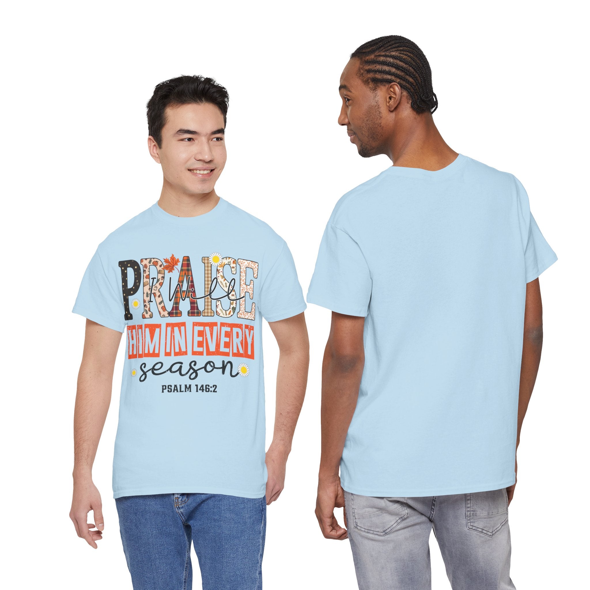 Praise Him In Every Tee — Fall Daisies & Leaf Floral Graphic Unisex Cotton T-Shirt
