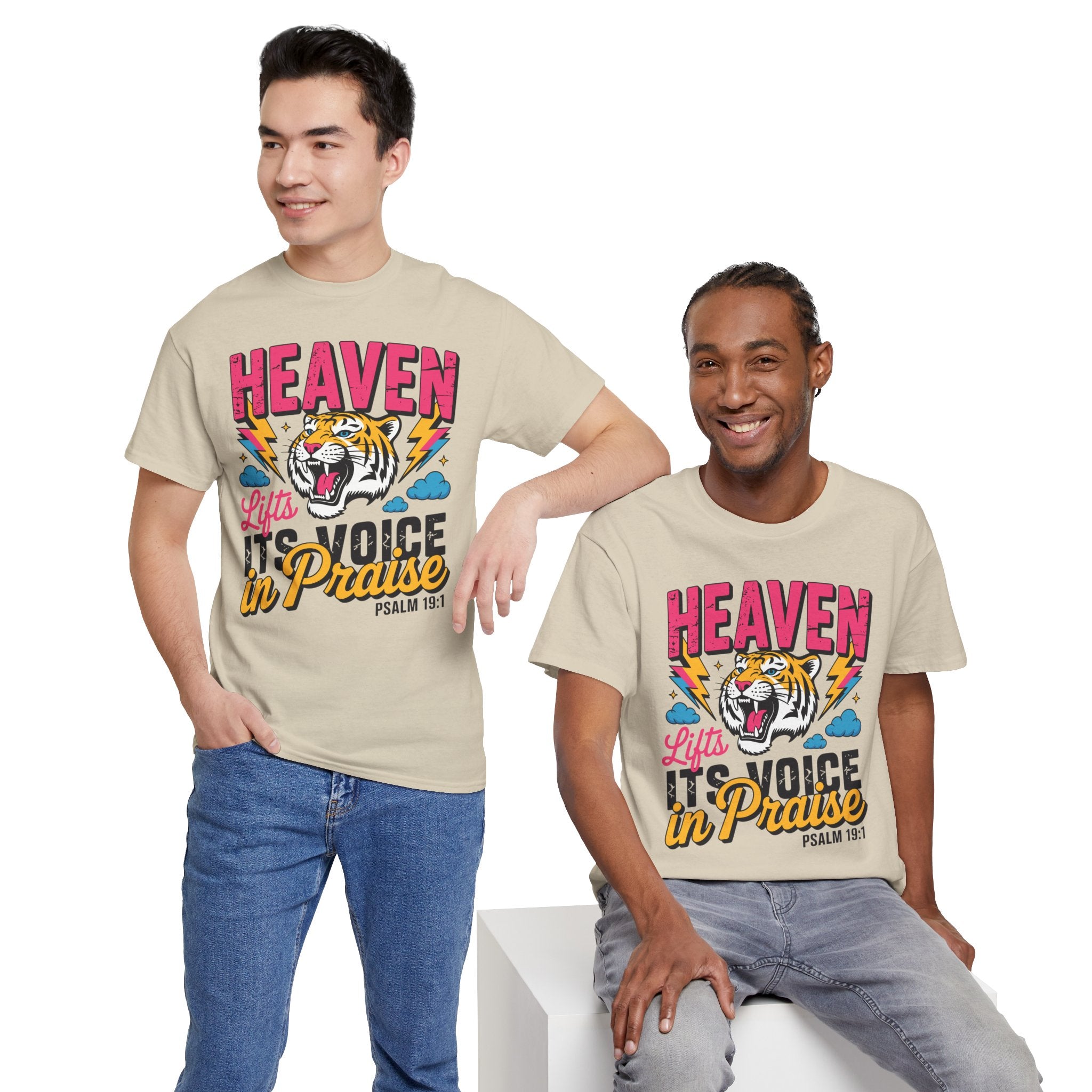 Psalm 19:1 Tiger Praise T-Shirt — Bold Christian Roaring Tiger Graphic.Unisex Cotton Tee