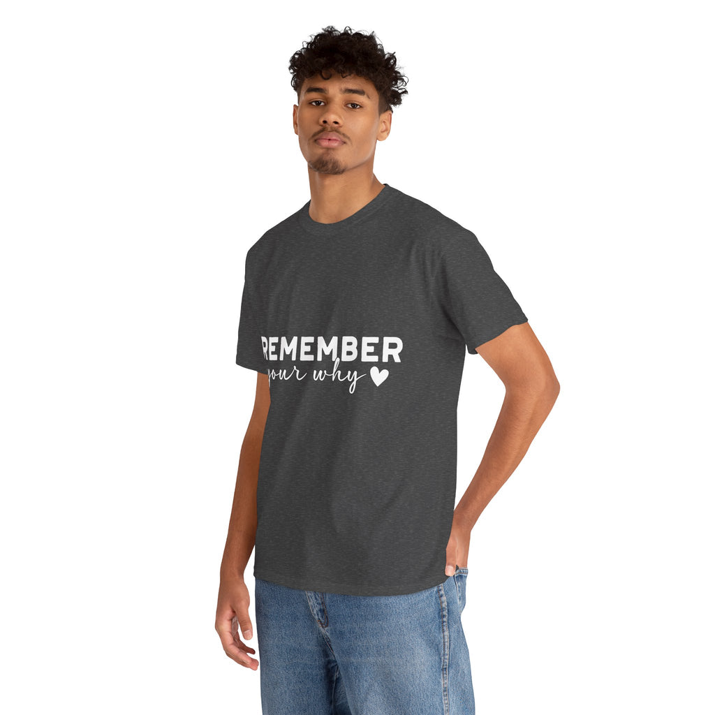 Remember Your Why Tee — Minimalist Heart Motivational Unisex Cotton Tshirt