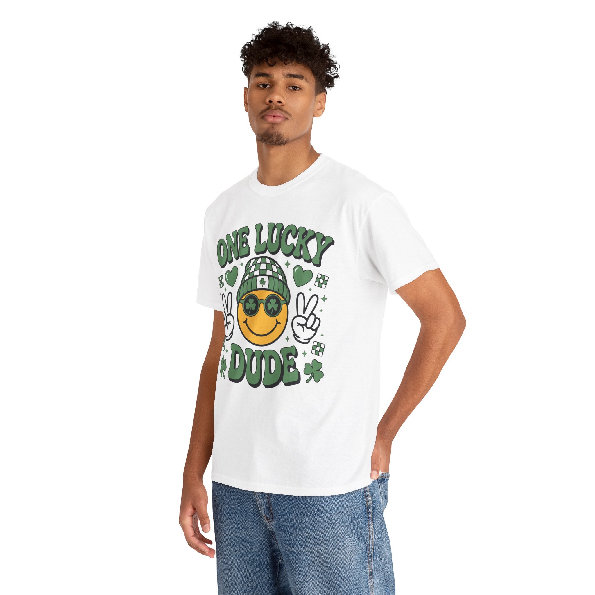 One Lucky Dude Shamrock Tee — St. Patrick's Day Smiley Unisex Cotton Tshirt