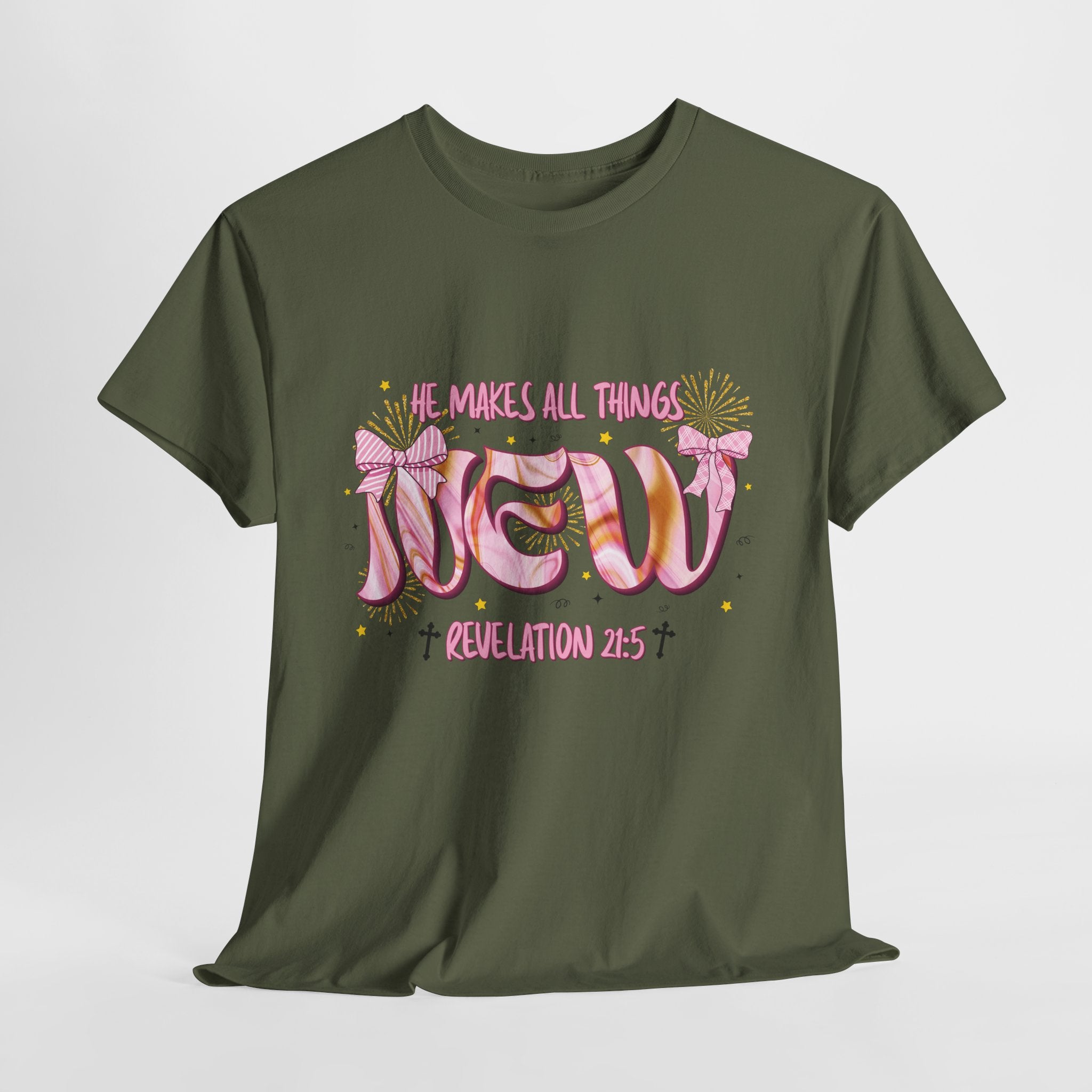Christian Marble Tee — “He Makes All Things New” (Revelation 21:5)... Unisex Cotton Tee