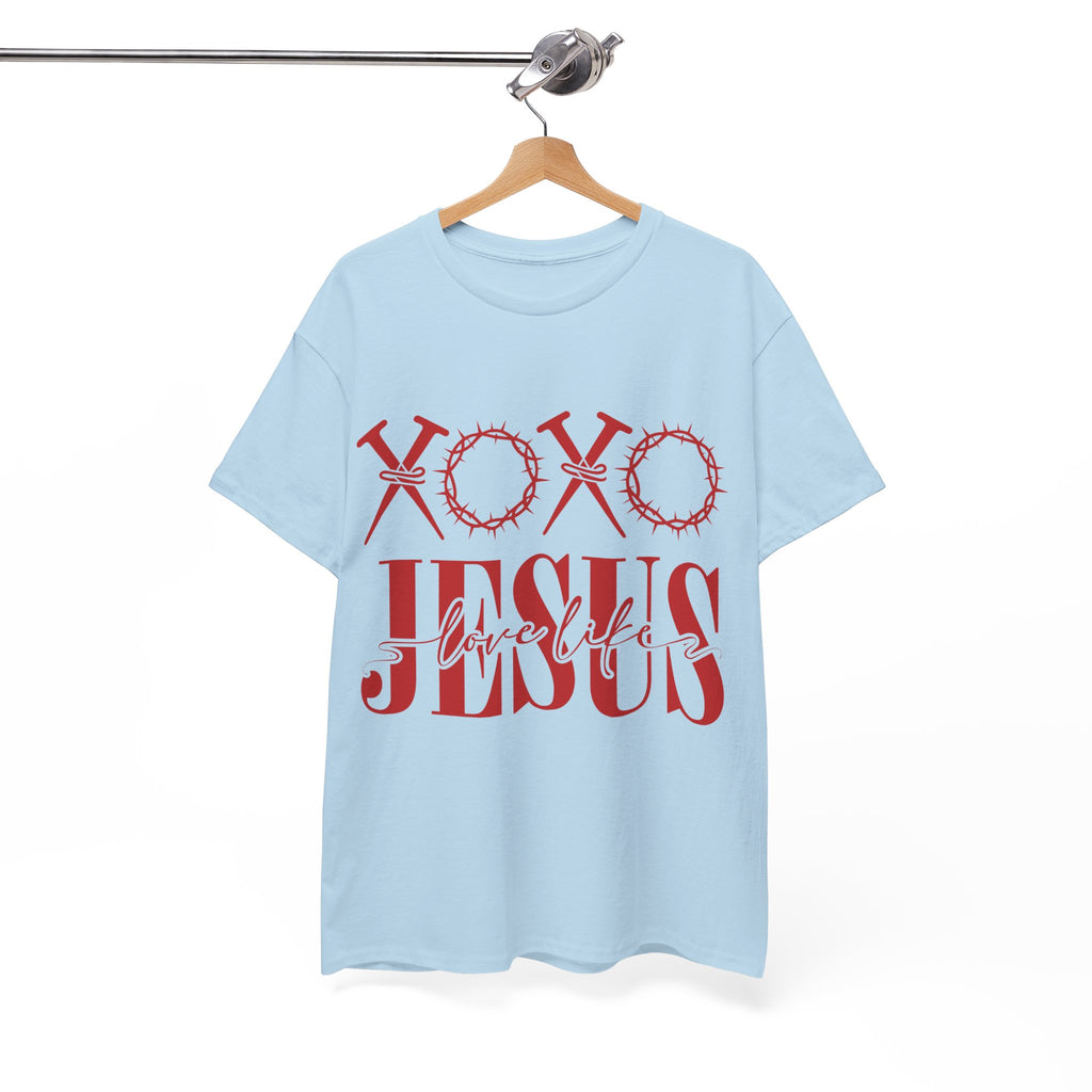 Christian Valentine T-Shirt — "XOXO Jesus Love Life" Nails & Thorn Crown Design Unisex Cotton Tee