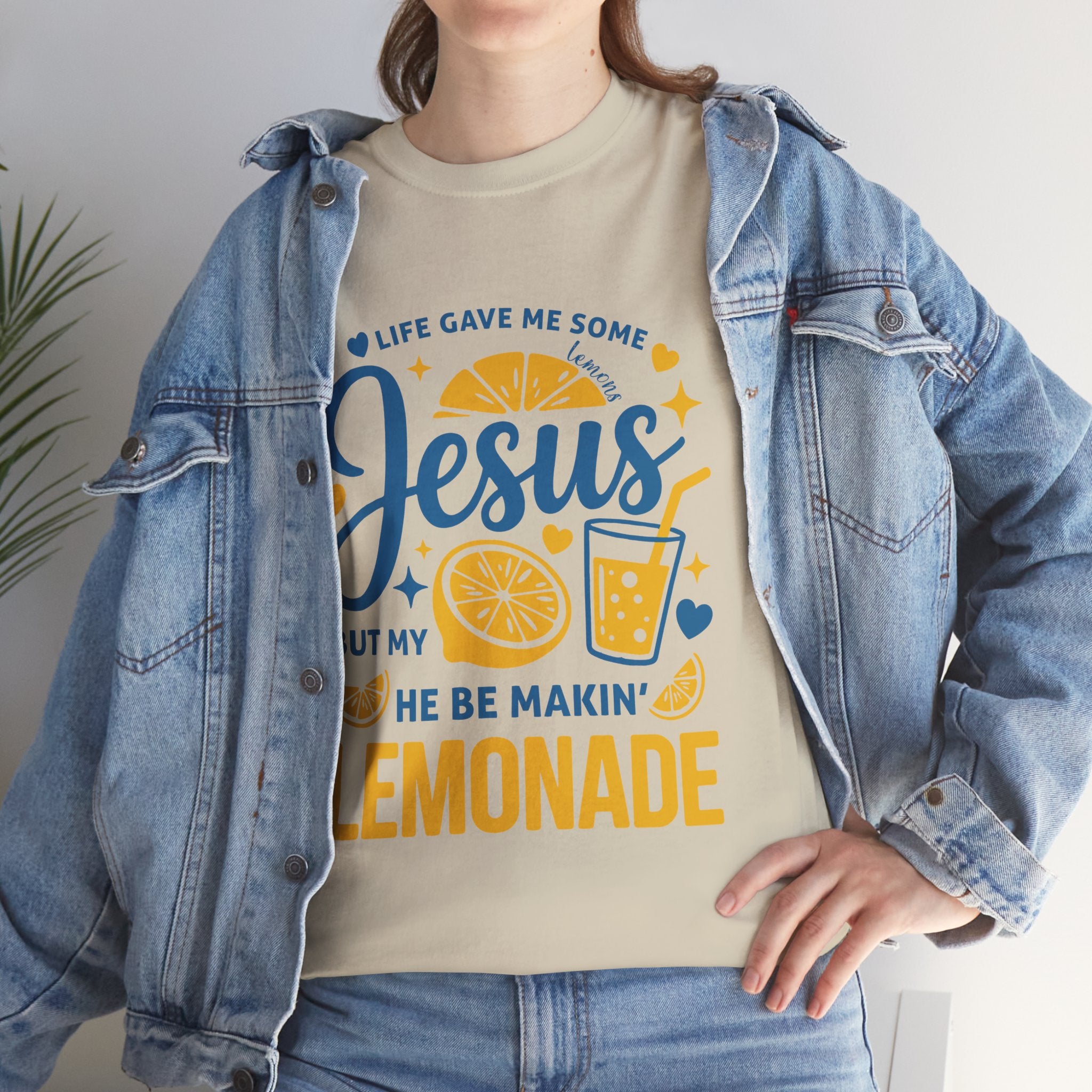 Christian Lemonade T-Shirt — “Life gave me some lemons but my Jesus He be makin’ lemonade”. Unisex Cotton Tee