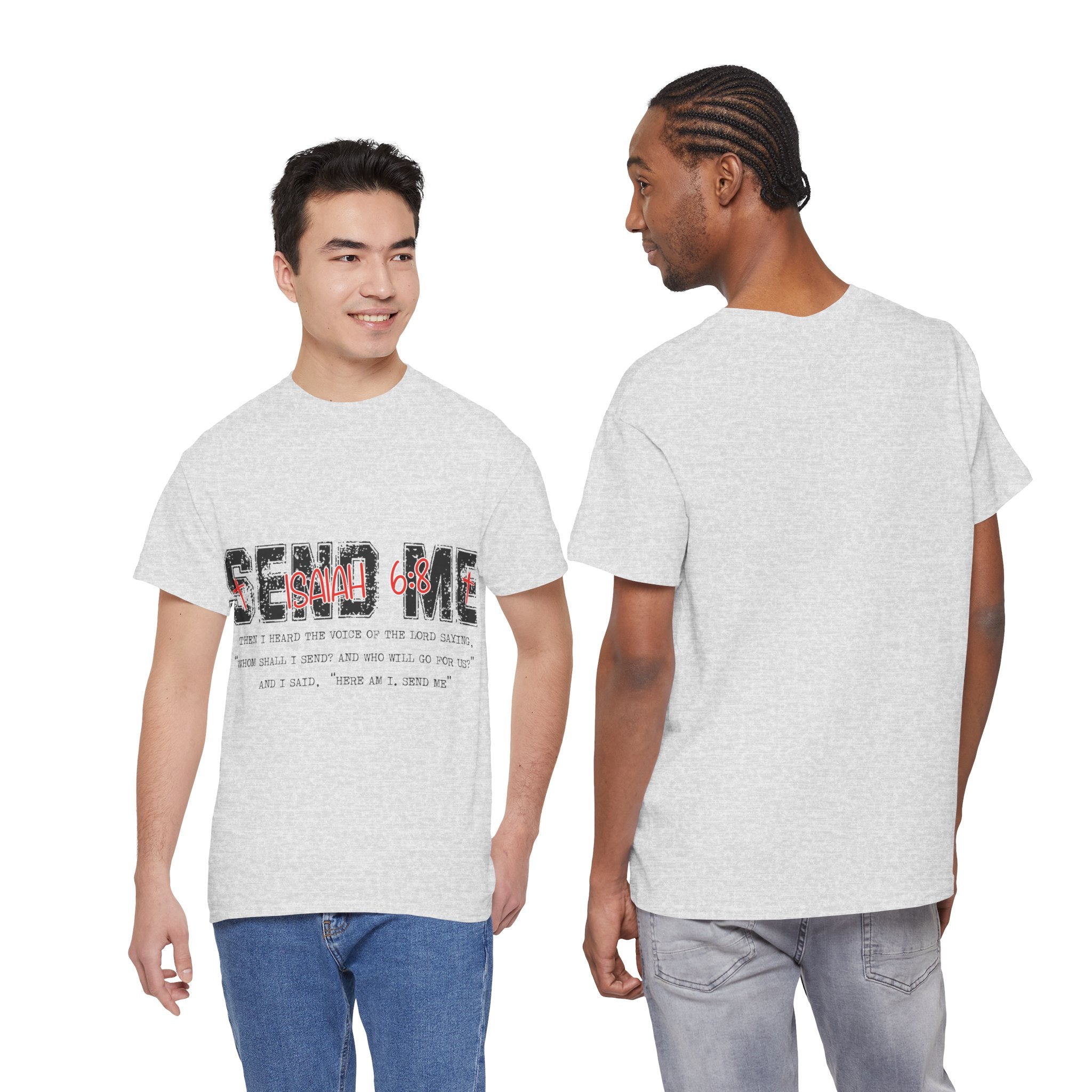 Here I Am Send Me Isaiah 6:8 T-Shirt — Christian Cross Graphic Unisex Cotton Tee