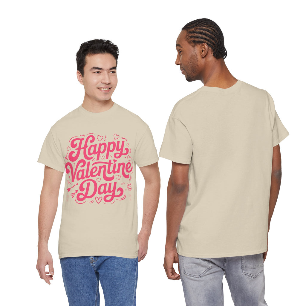 Happy Valentine Day Tee — Pink Heart & Love Icons Valentine's Unisex Cotton Shirt