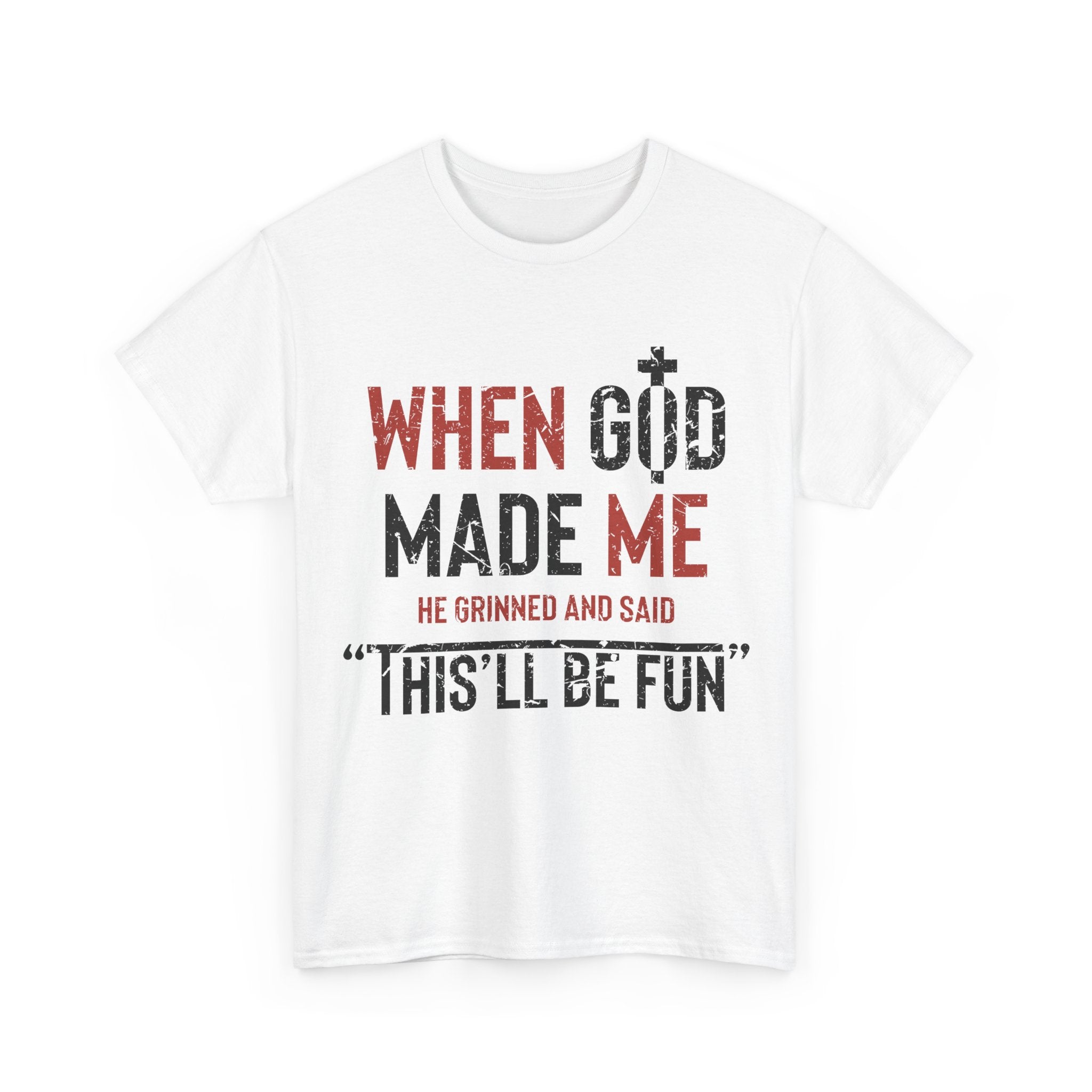 Humorous Grunge Quote Tee — "When He Saw Me, He Grinned and Said"Unisec Cotton Tee