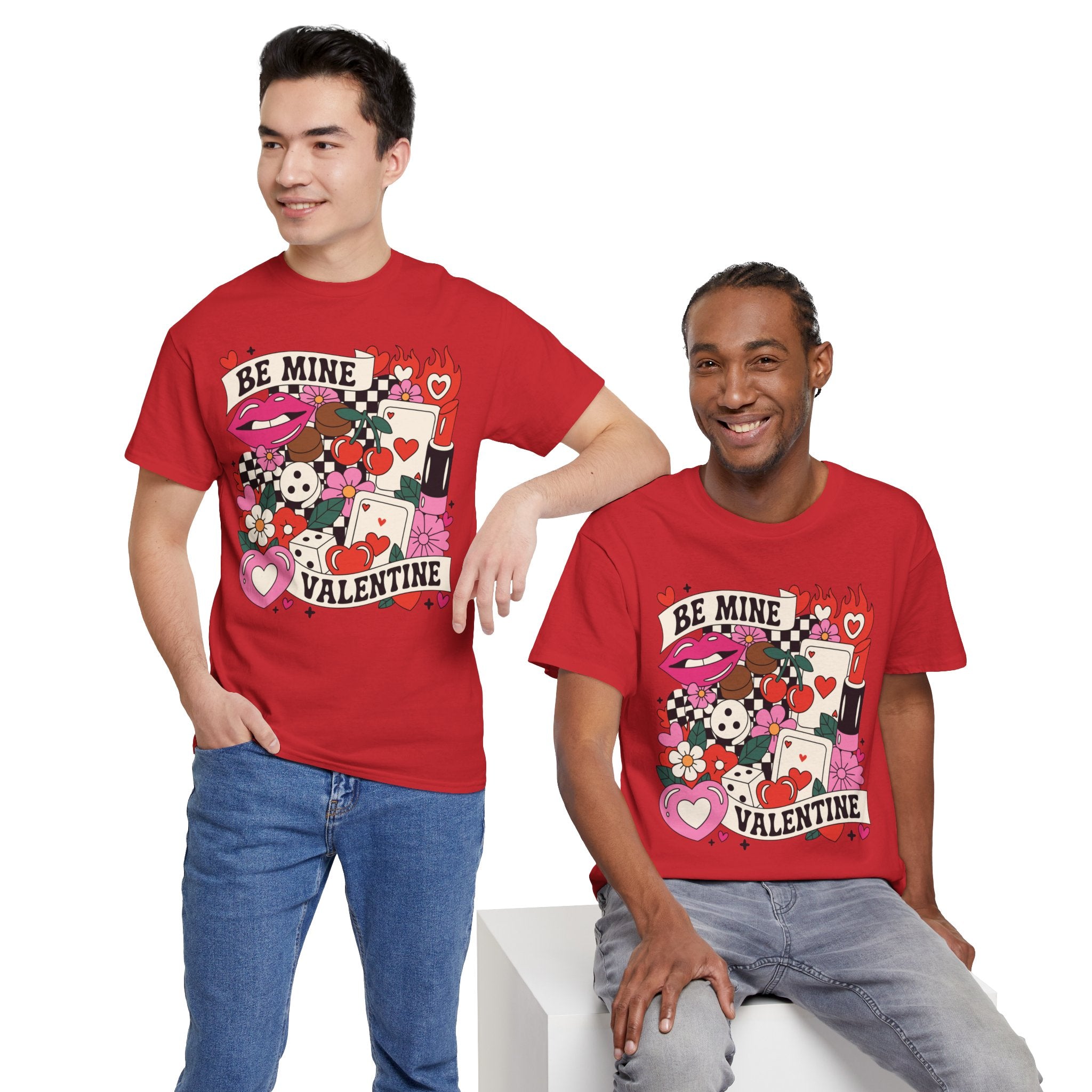 Be Mine Valentine Pop-Art Tee — Lips, Cherries & Retro Valentine Collage...Unisex Cotton Tee