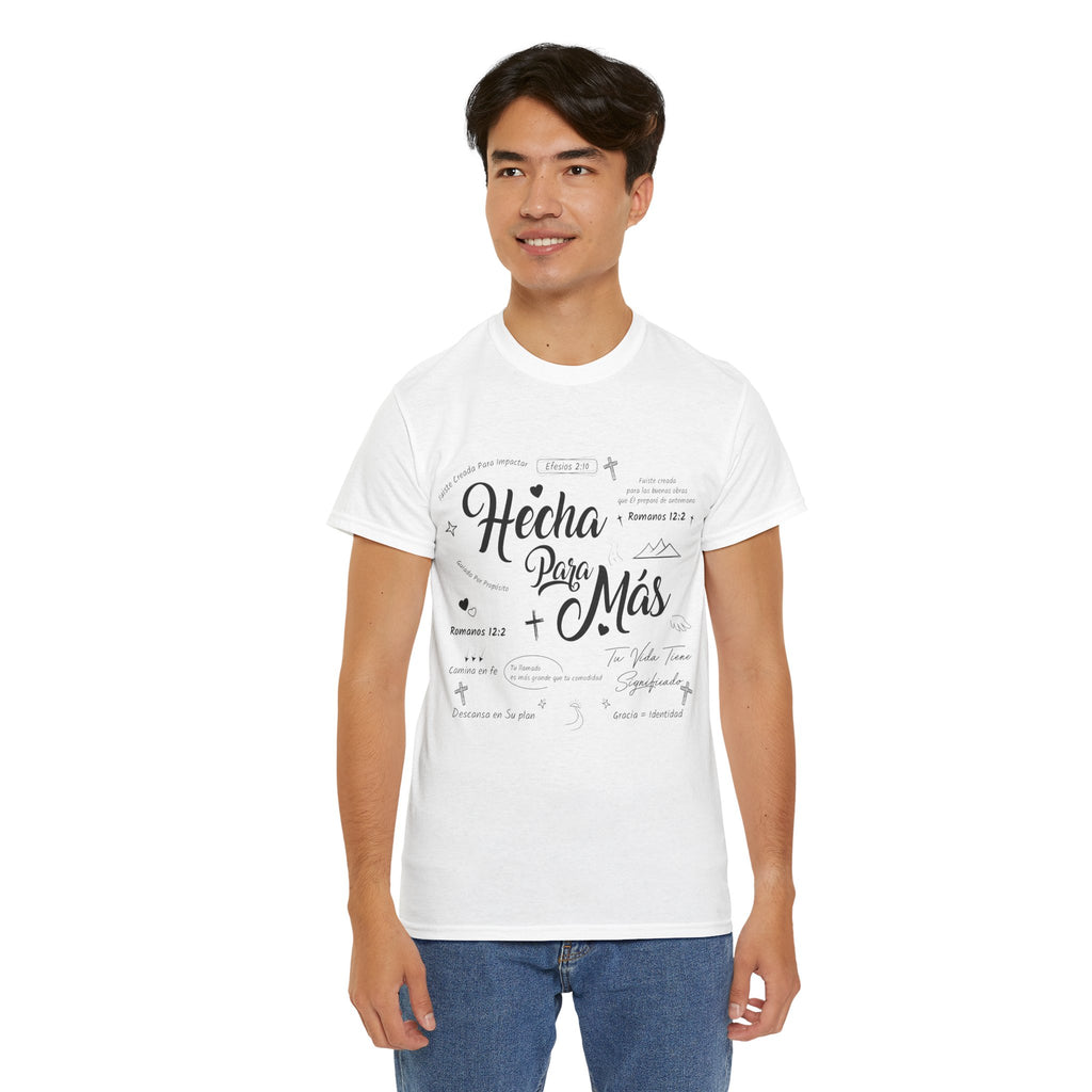 Hecha Para Más Christian T‑Shirt — Spanish Faith Typography Unisex Cotton Tee