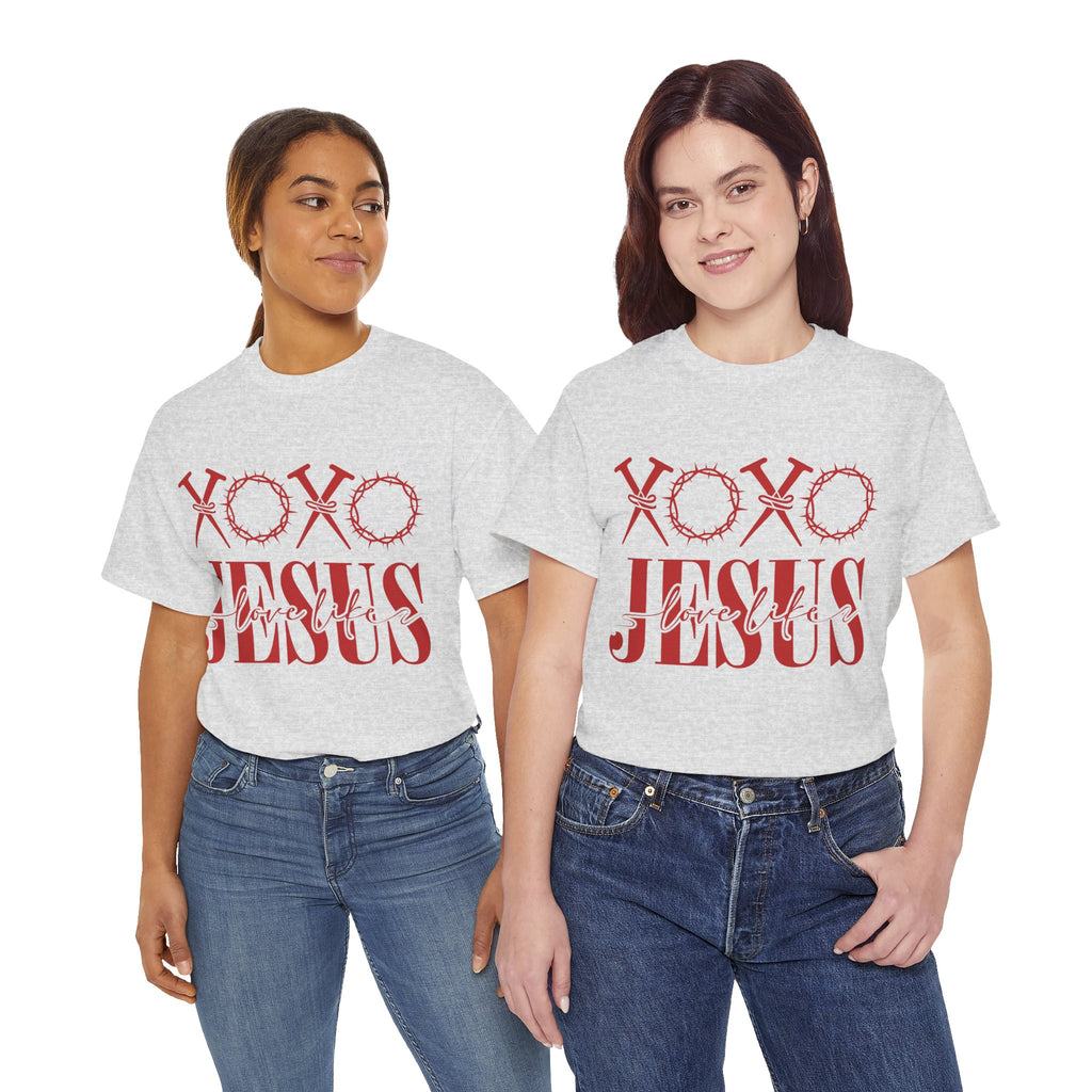 Christian Valentine T-Shirt — "XOXO Jesus Love Life" Nails & Thorn Crown Design Unisex Cotton Tee