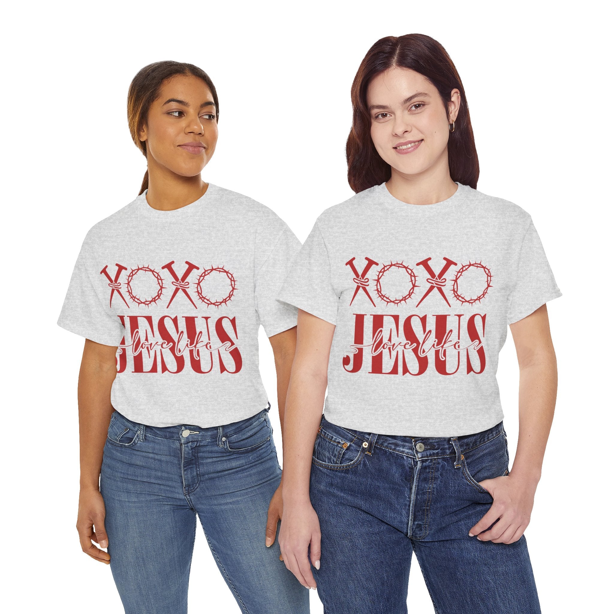 Christian Valentine T-Shirt — "XOXO Jesus Love Life" Nails & Thorn Crown Design Unisex Cotton Tee