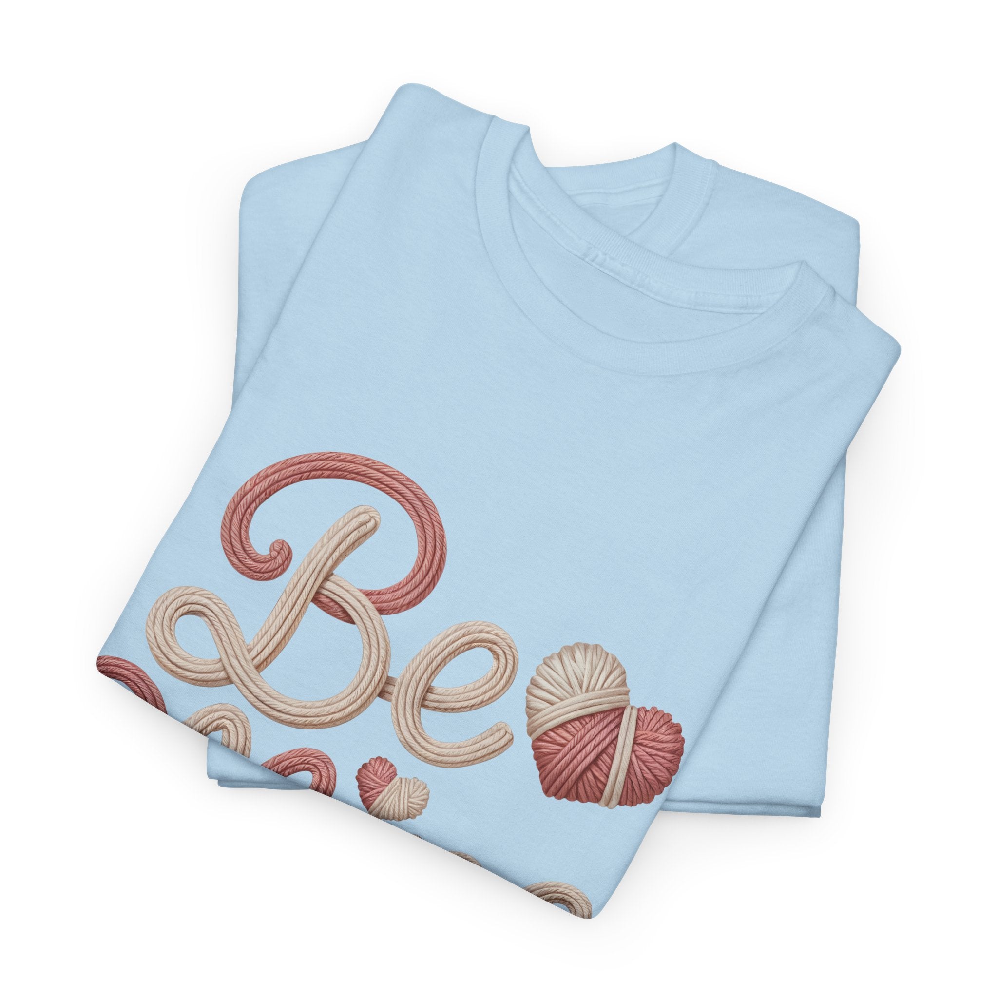 Be Mine Yarn Heart T-Shirt — Valentine’s Faux-Yarn Pink & Cream Unisex Cotton Tee