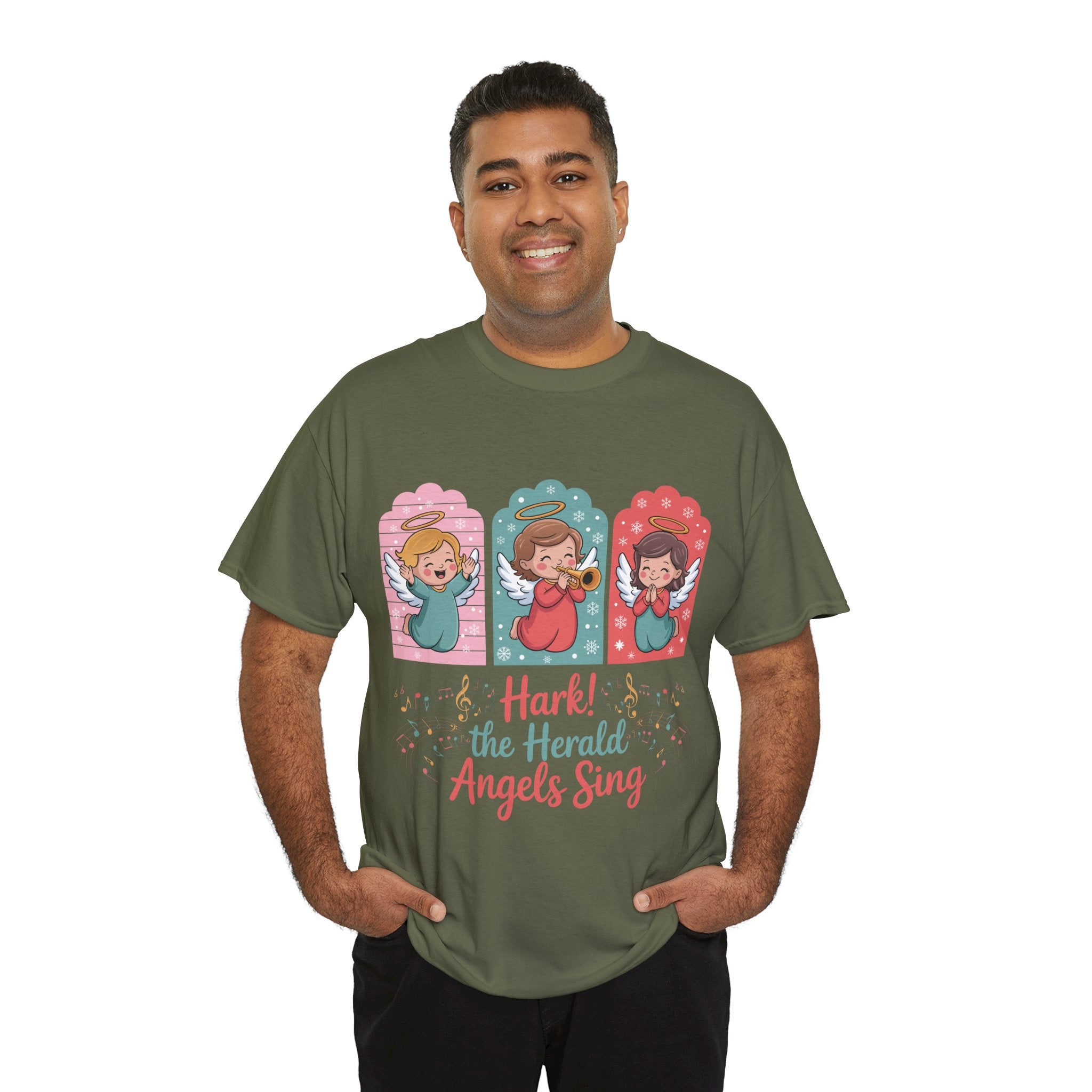 Hark! The Herald Angels Sing Tee — Three Singing Angels Christmas Unisex Cotton T-Shirt