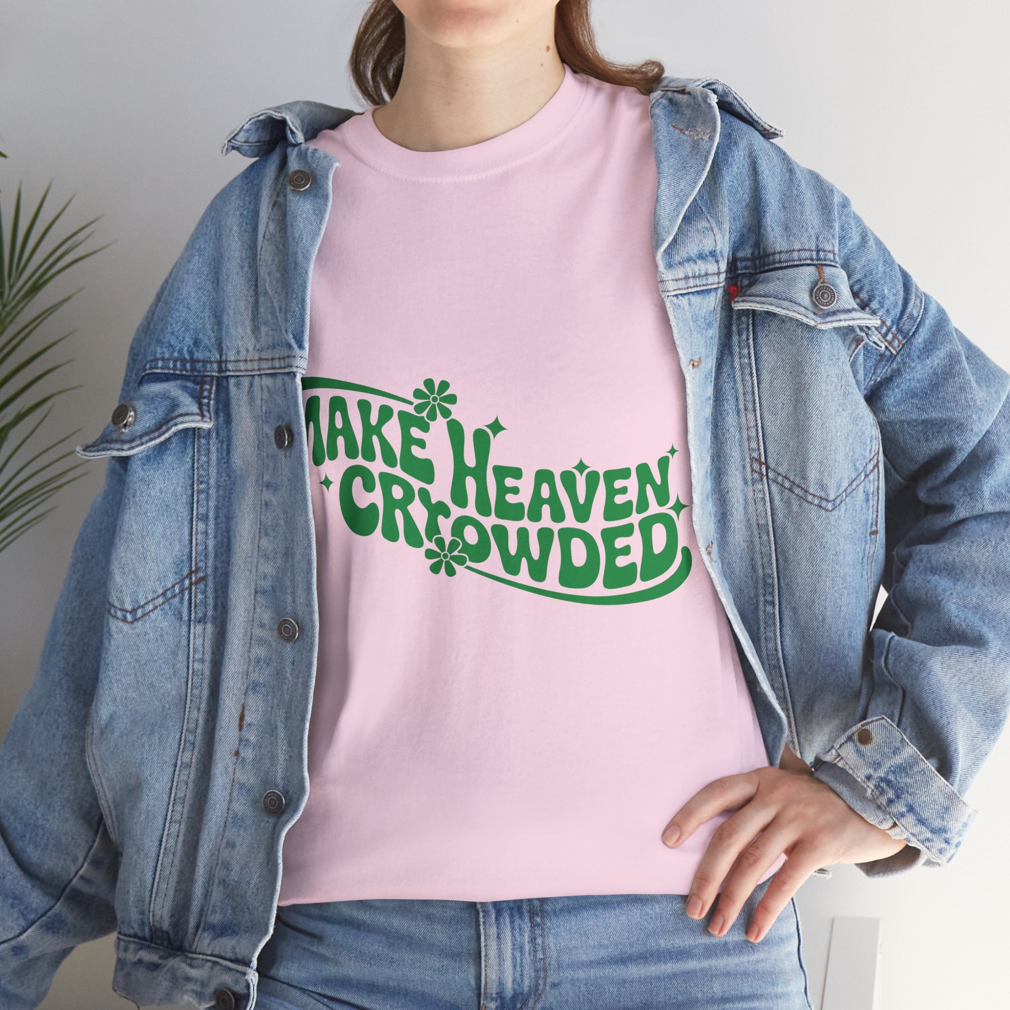 Make Heaven Crowded Retro Floral Christian Unisex Cotton T-Shirt
