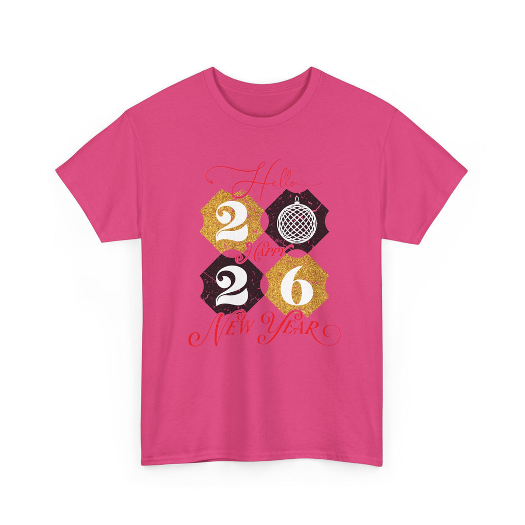 2026 Happy New Year Pink Varsity Tee — Fireworks Party Graphic.Unisex Cotton Tee