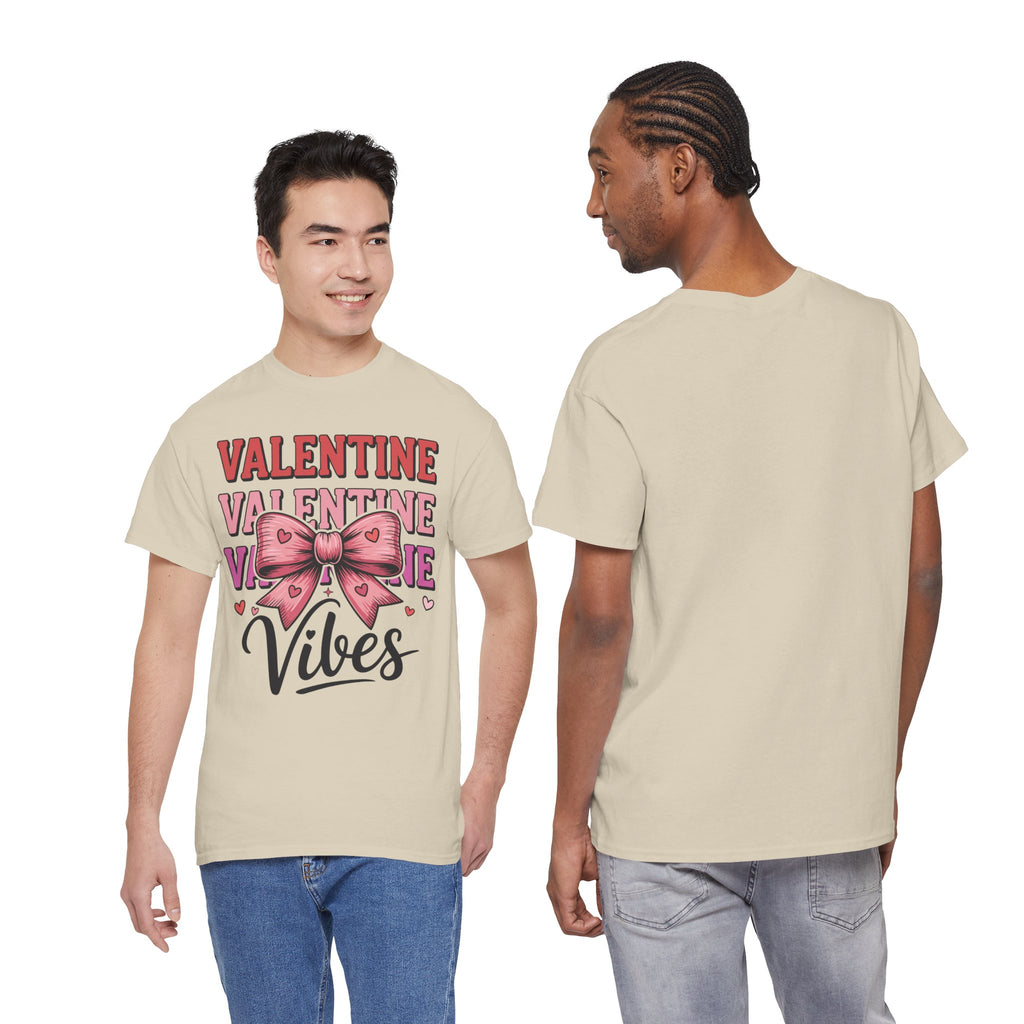 Valentine Vibes T-Shirt — Pink Bow Heart Graphic Unisex Cotton Tee