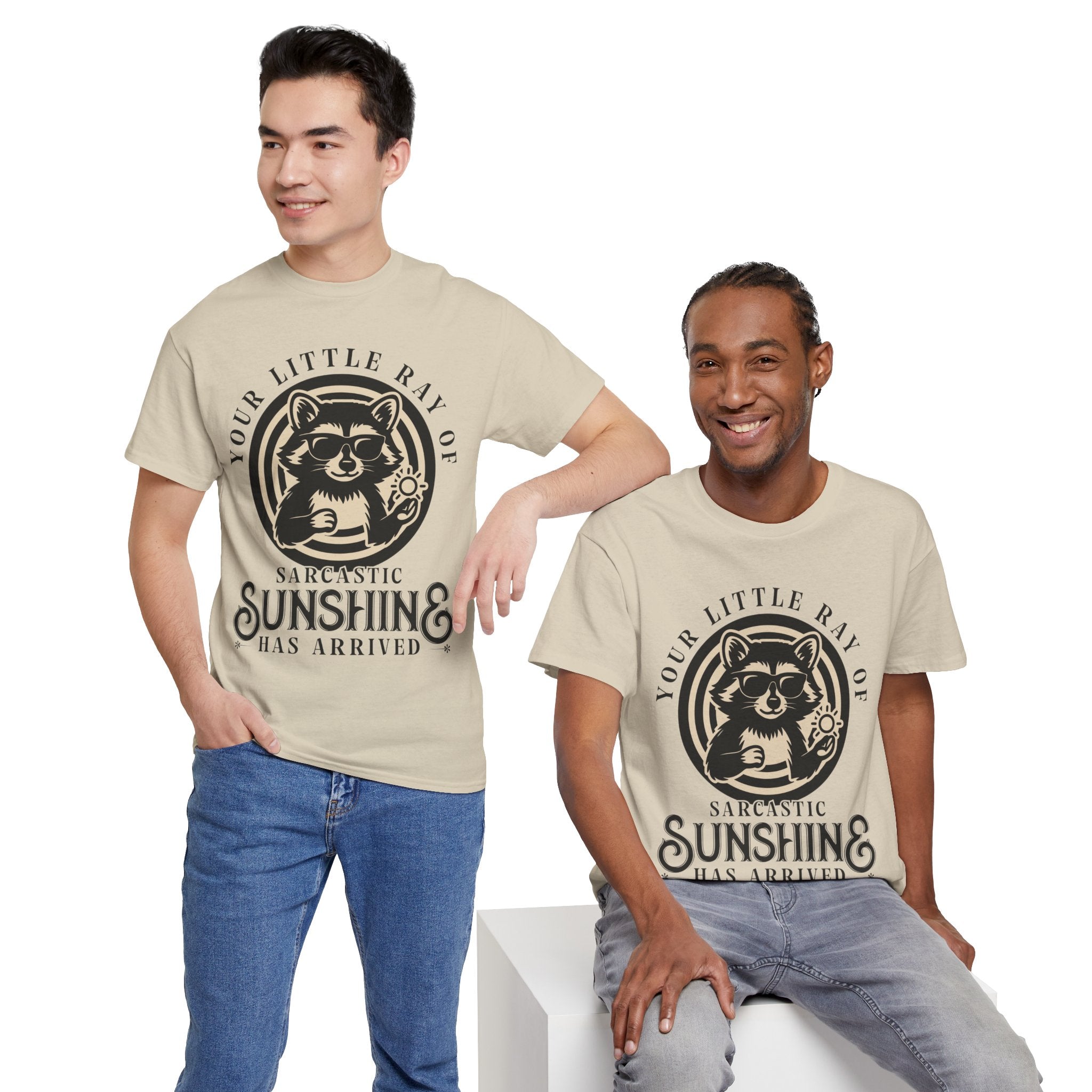 Cool Raccoon Sunglasses T-Shirt — Raccoon Holding Sun Graphic Unisex Cotton Tee
