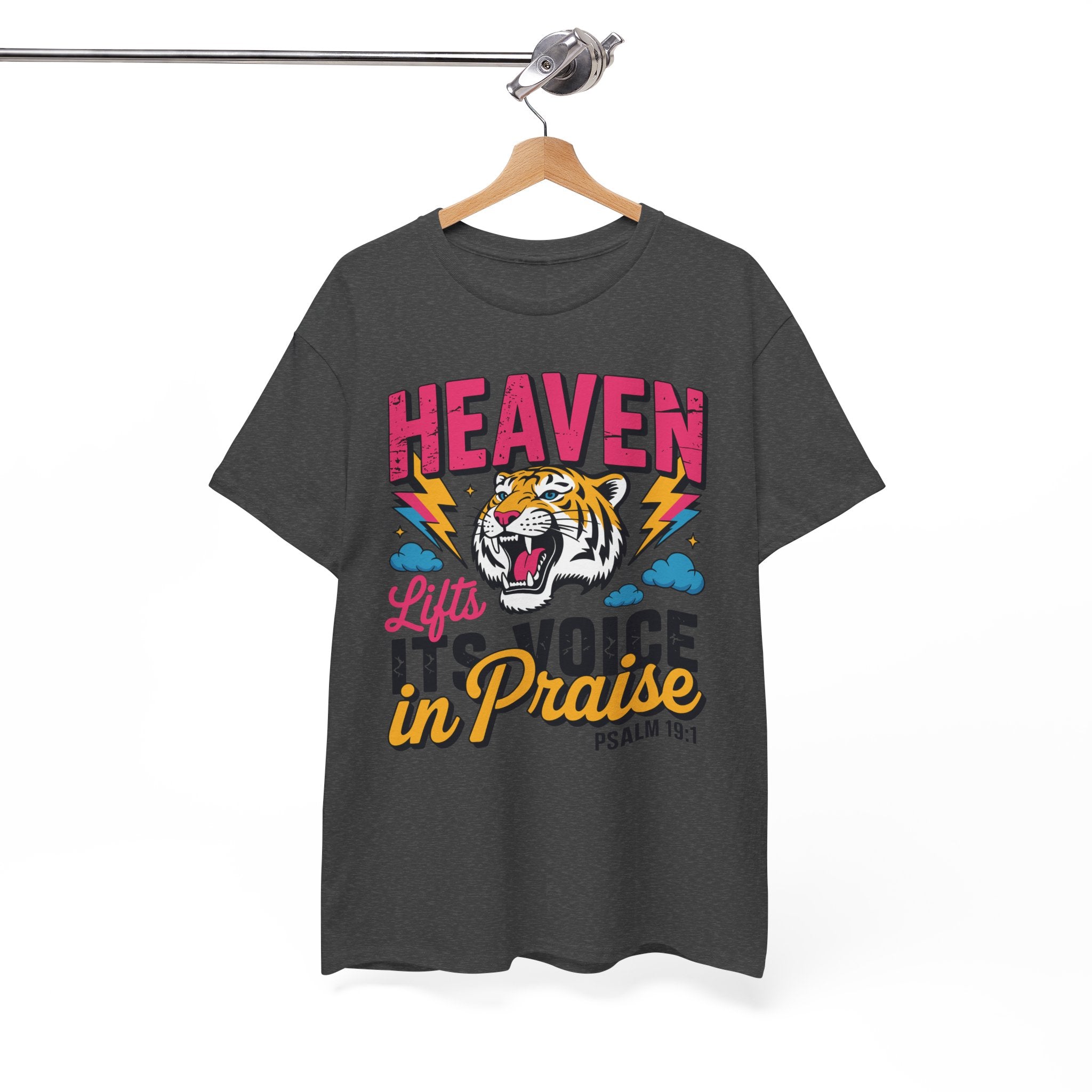 Psalm 19:1 Tiger Praise T-Shirt — Bold Christian Roaring Tiger Graphic.Unisex Cotton Tee