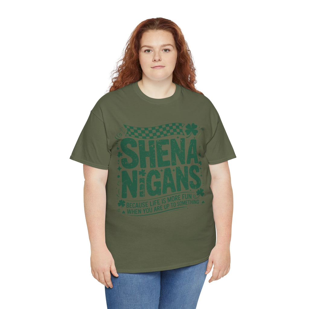 Shenanigans Clover Tee — Bright Green St. Patrick’s Day Shirt with Checkered Flag Unisex Cotton Tee