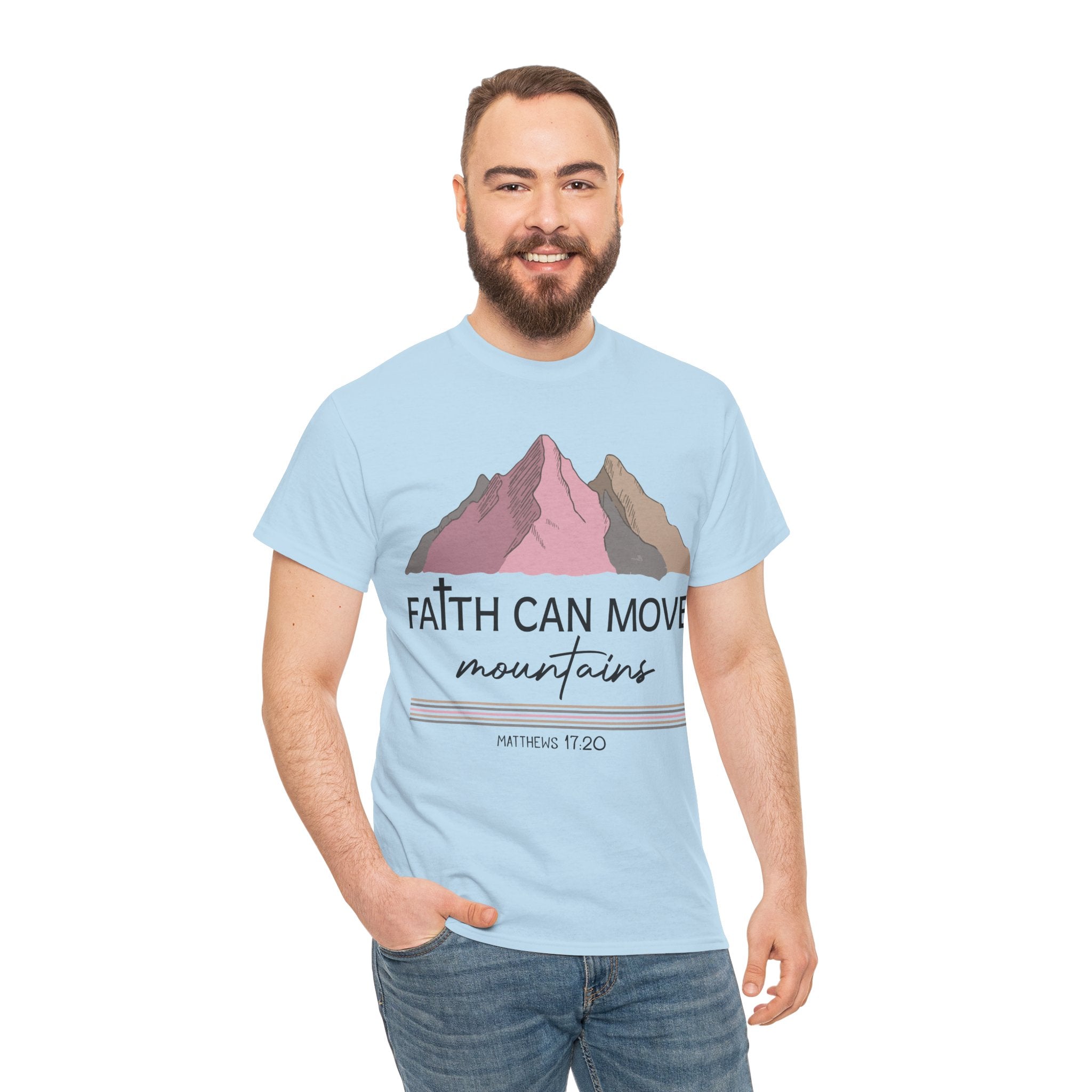 Faith Can Move Mountains Mountain Tee — Pastel Inspirational Christian Unisex Cotton T-Shirt