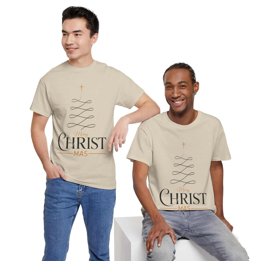 Merry Christmas Gold Cross Tree Unisex Cotton Tee