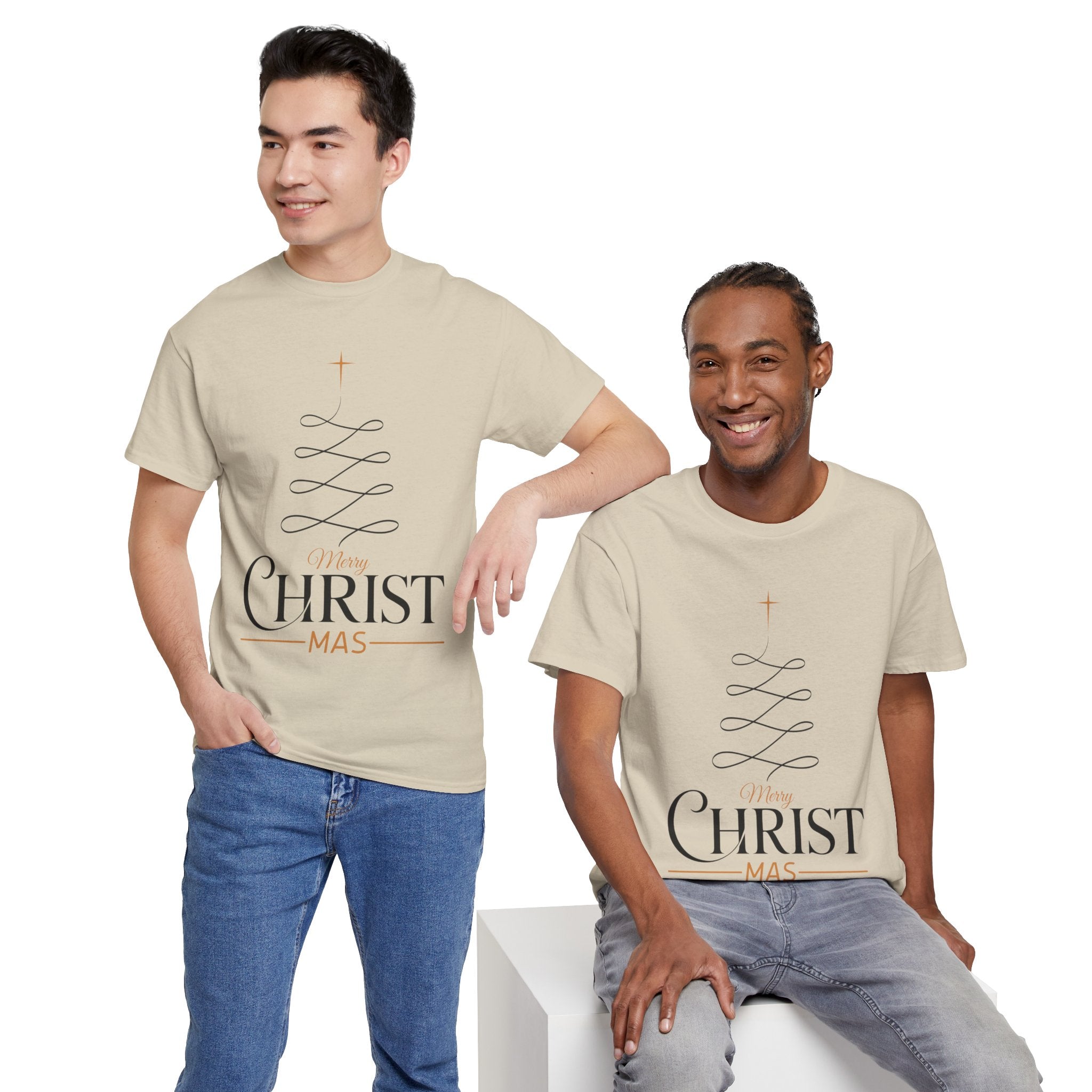 Merry Christmas Gold Cross Tree Unisex Cotton Tee