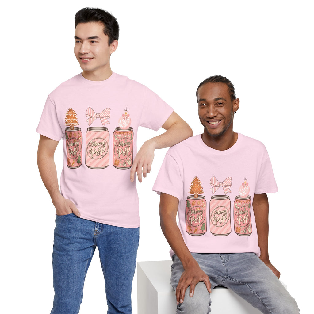 Merry Pop Christmas Soda Can Tee — Pastel Holiday Graphic Unisex Cotton T-Shirt