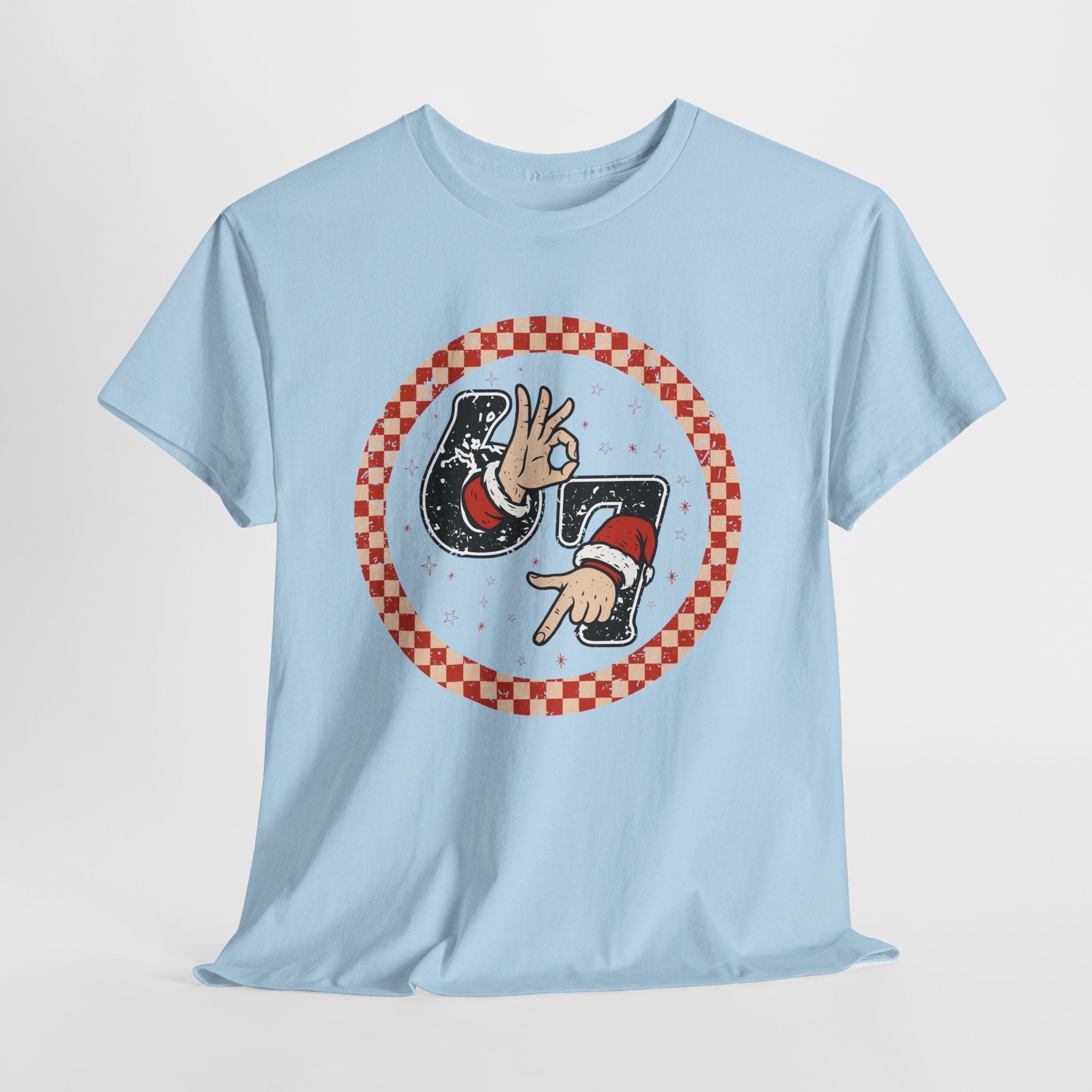 Retro Christmas Tee — Santa '67' & 'Y'all' Red Checkered Graphic.Unisex Cotton Tee