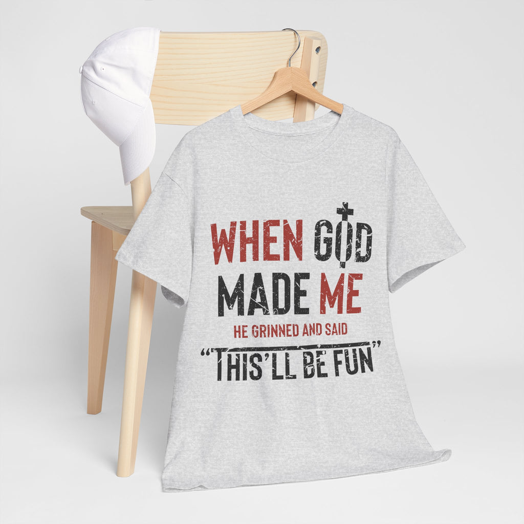 Humorous Grunge Quote Tee — "When He Saw Me, He Grinned and Said"Unisec Cotton Tee