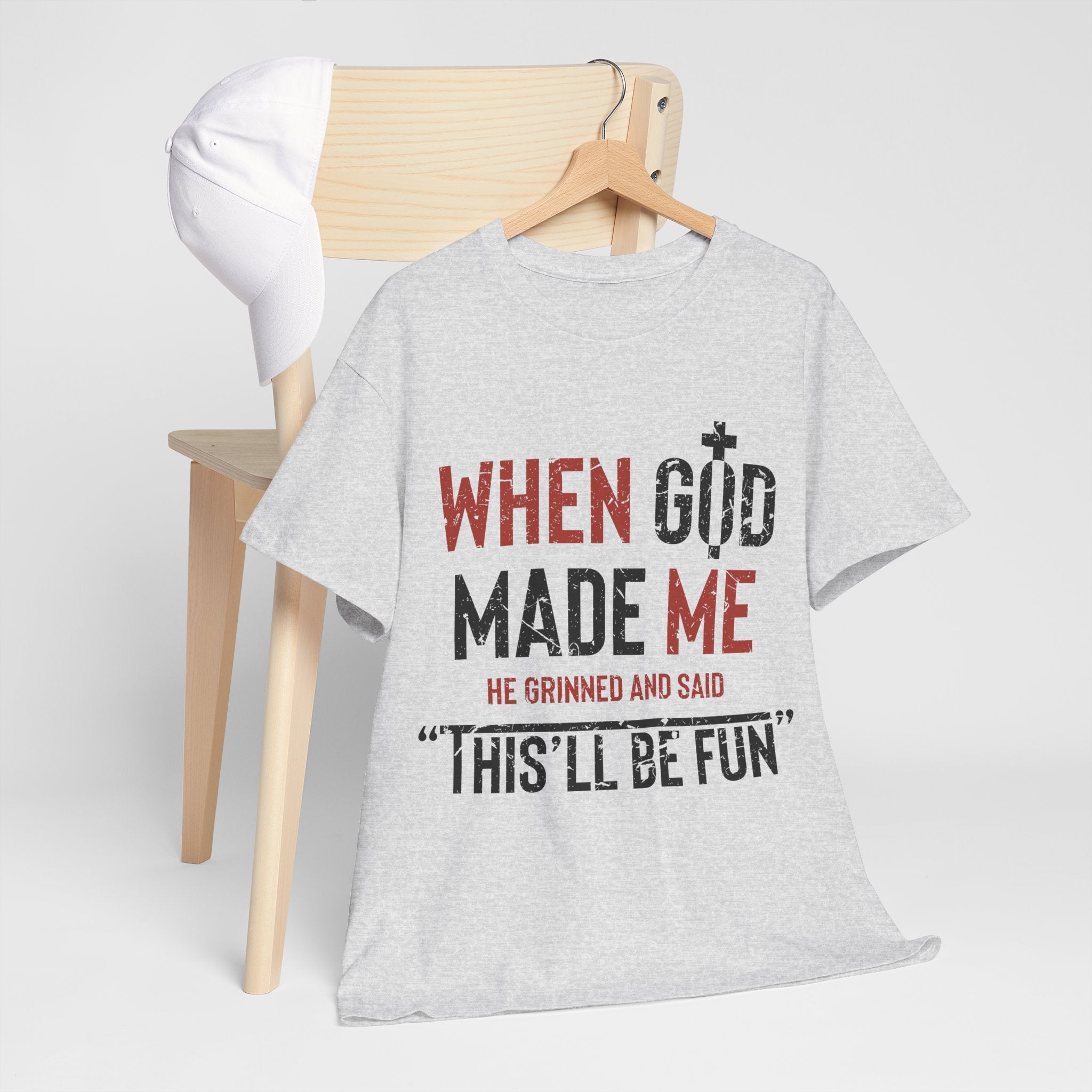Humorous Grunge Quote Tee — "When He Saw Me, He Grinned and Said"Unisec Cotton Tee