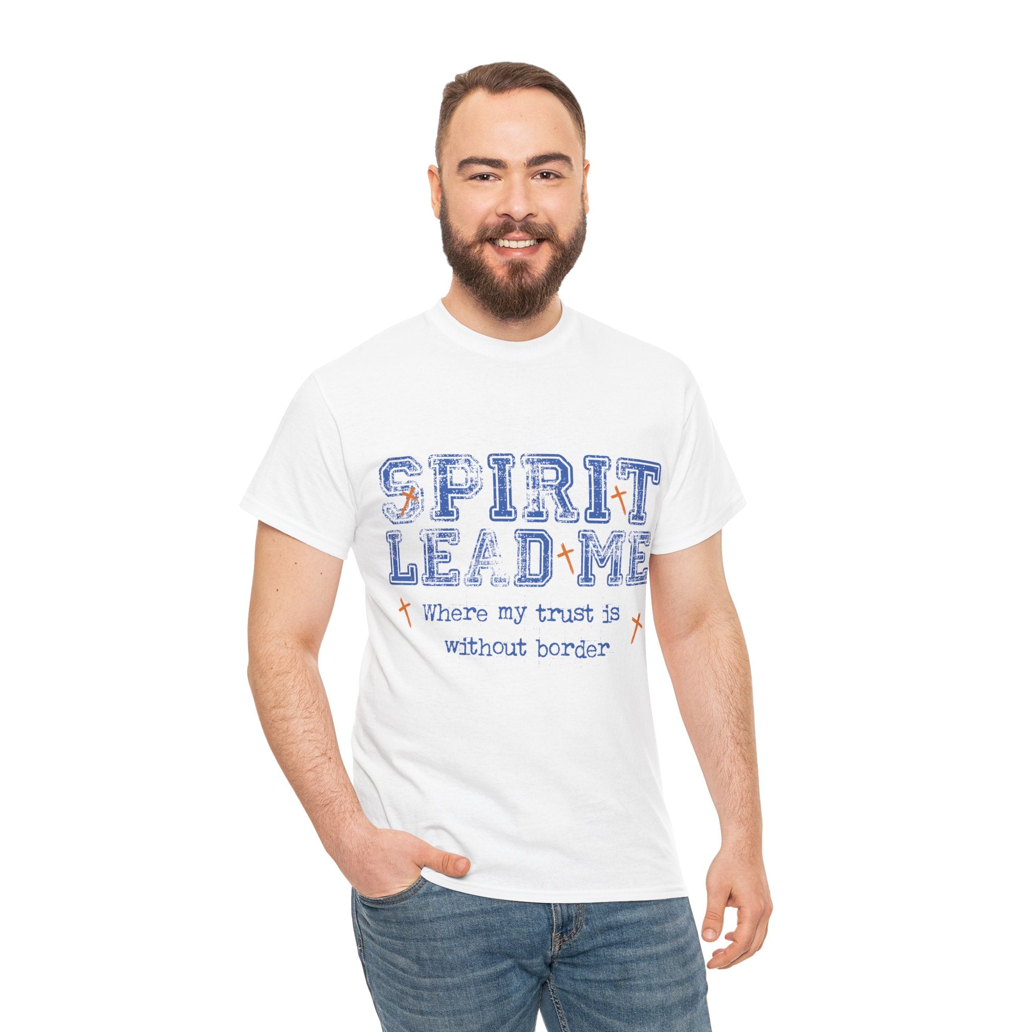 Christian Varsity Tee — “Spirit Lead Me — Where My Trust Is Without Border”. Unisex Cotton Tee
