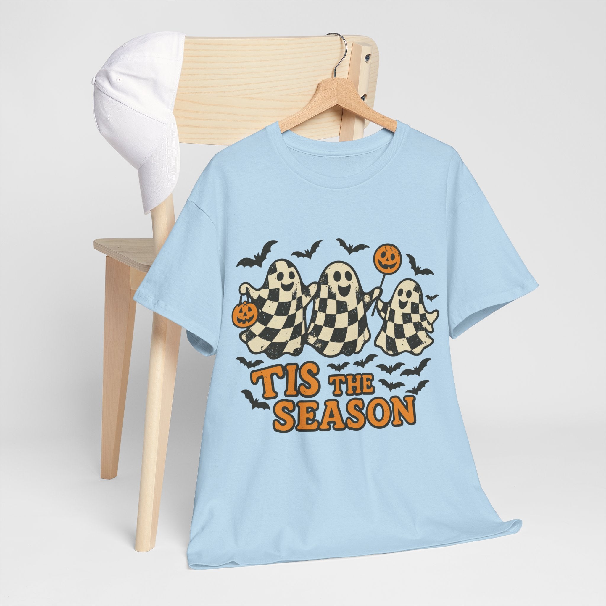 Halloween Ghosts Checker Pattern Unisex Cotton Tee