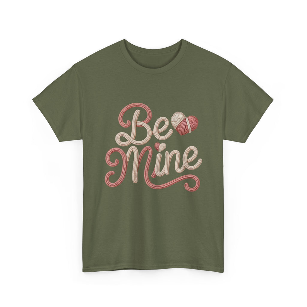 Be Mine Yarn Heart T-Shirt — Valentine’s Faux-Yarn Pink & Cream Unisex Cotton Tee