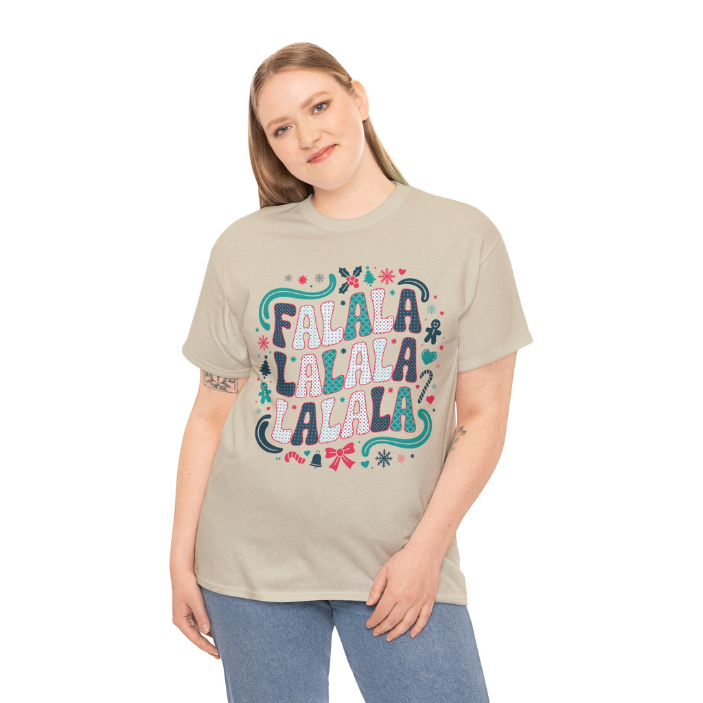 Fa La La La La Christmas T-Shirt — Festive Candy Cane & Gingerbread Holiday Unisex Cotton Tee