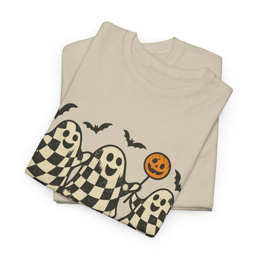 Halloween Ghosts Checker Pattern Unisex Cotton Tee