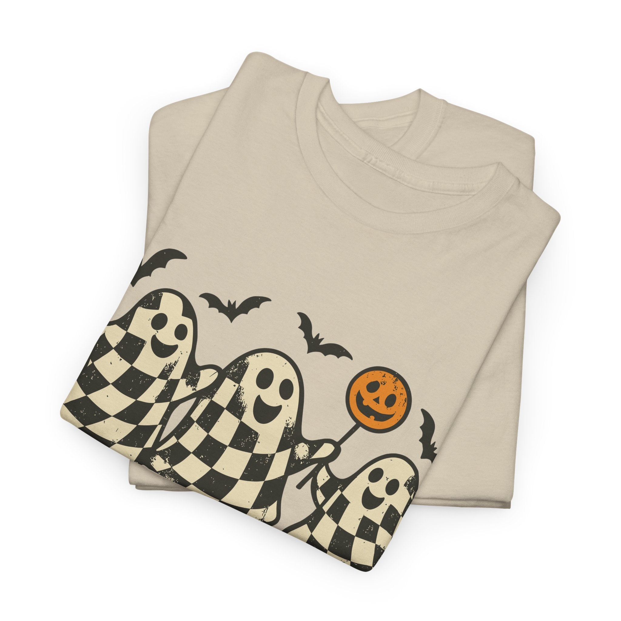 Halloween Ghosts Checker Pattern Unisex Cotton Tee