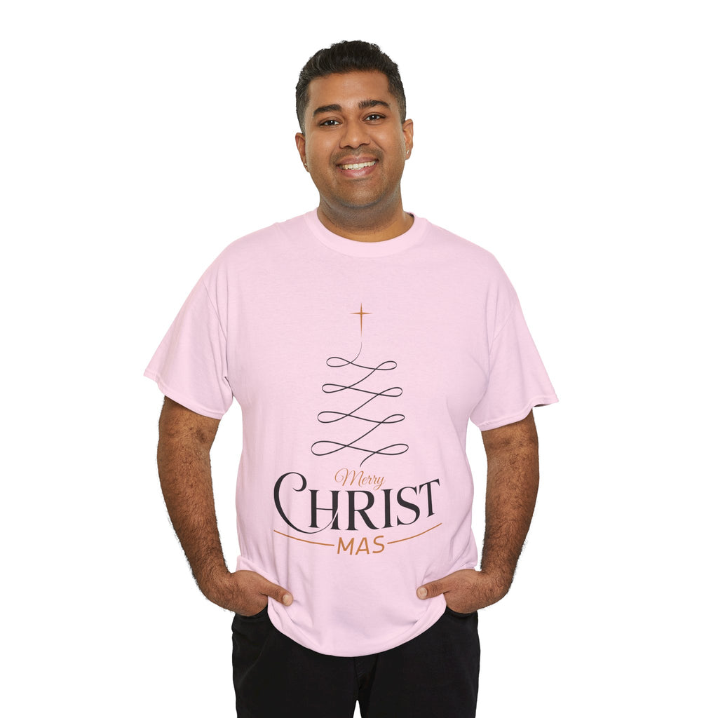 Merry Christmas Gold Cross Tree Unisex Cotton Tee