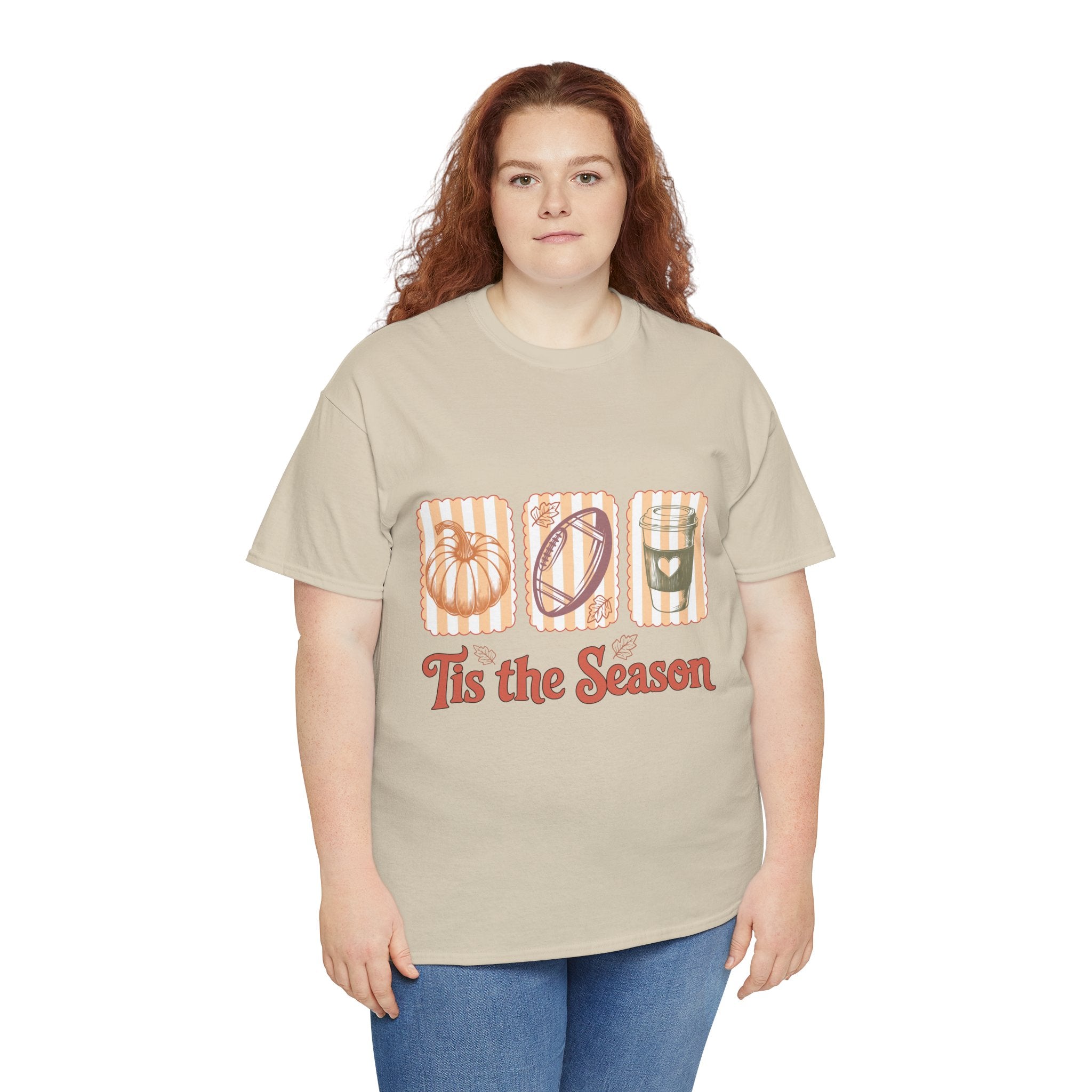 Tis the Season Pumpkin, Football & Coffee Fall Unisex Cotton T-Shirt