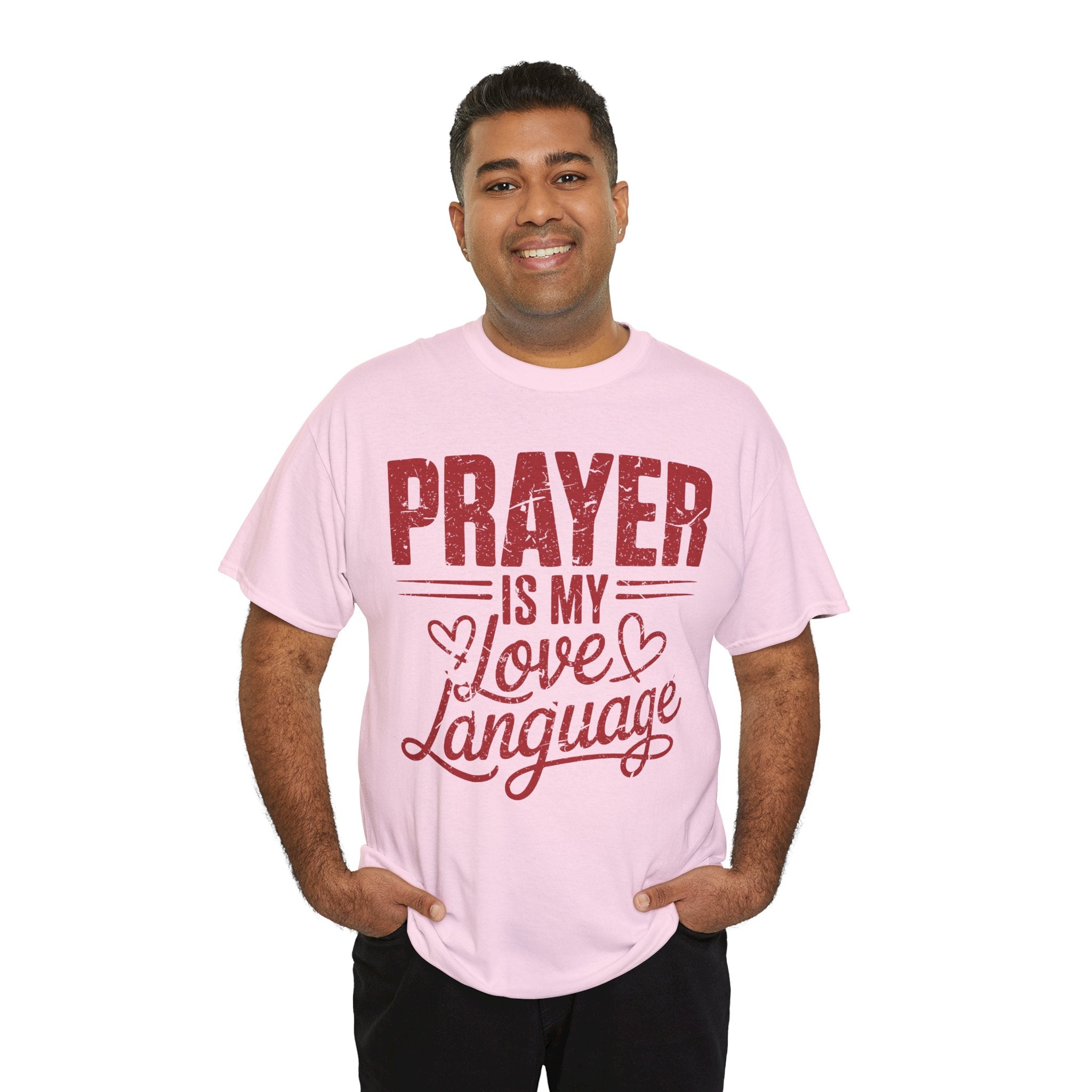Prayer Is My Love Language T-Shirt — Faith-Inspired Red Hearts Unisex Cotton Tee