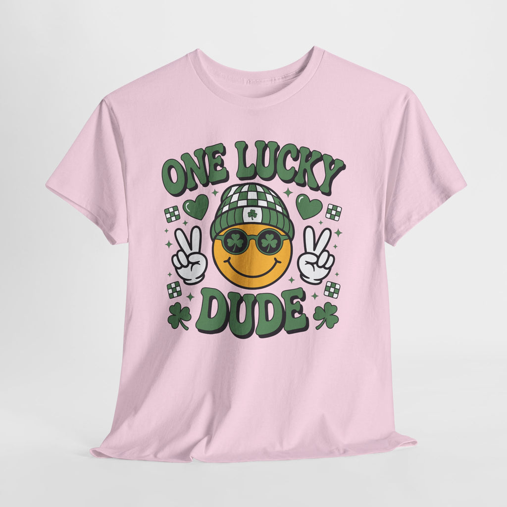 One Lucky Dude Shamrock Tee — St. Patrick's Day Smiley Unisex Cotton Tshirt