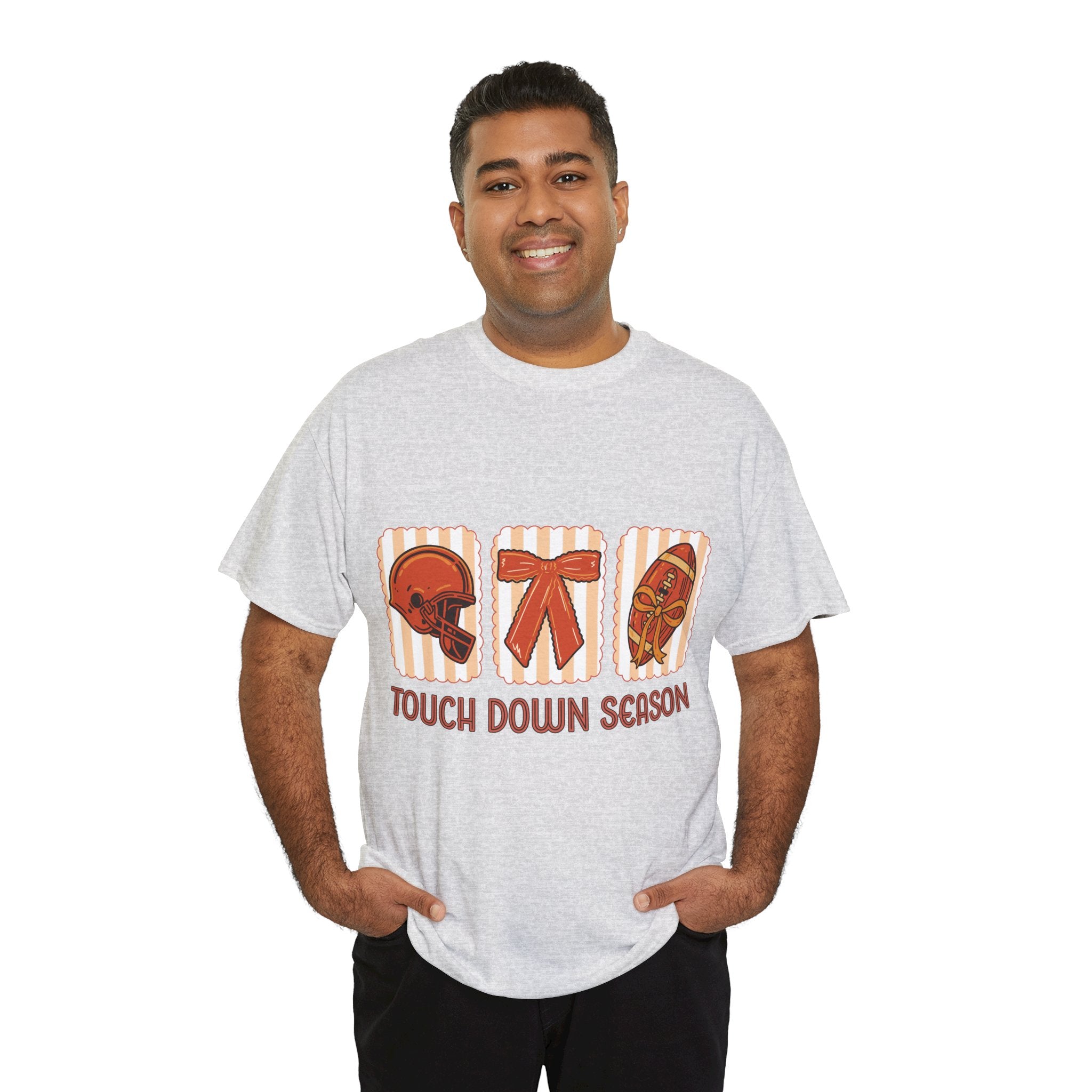 Touch Down Season Football Tee — Striped Fall Helmet & Bow Design Unisex Cotton Tee