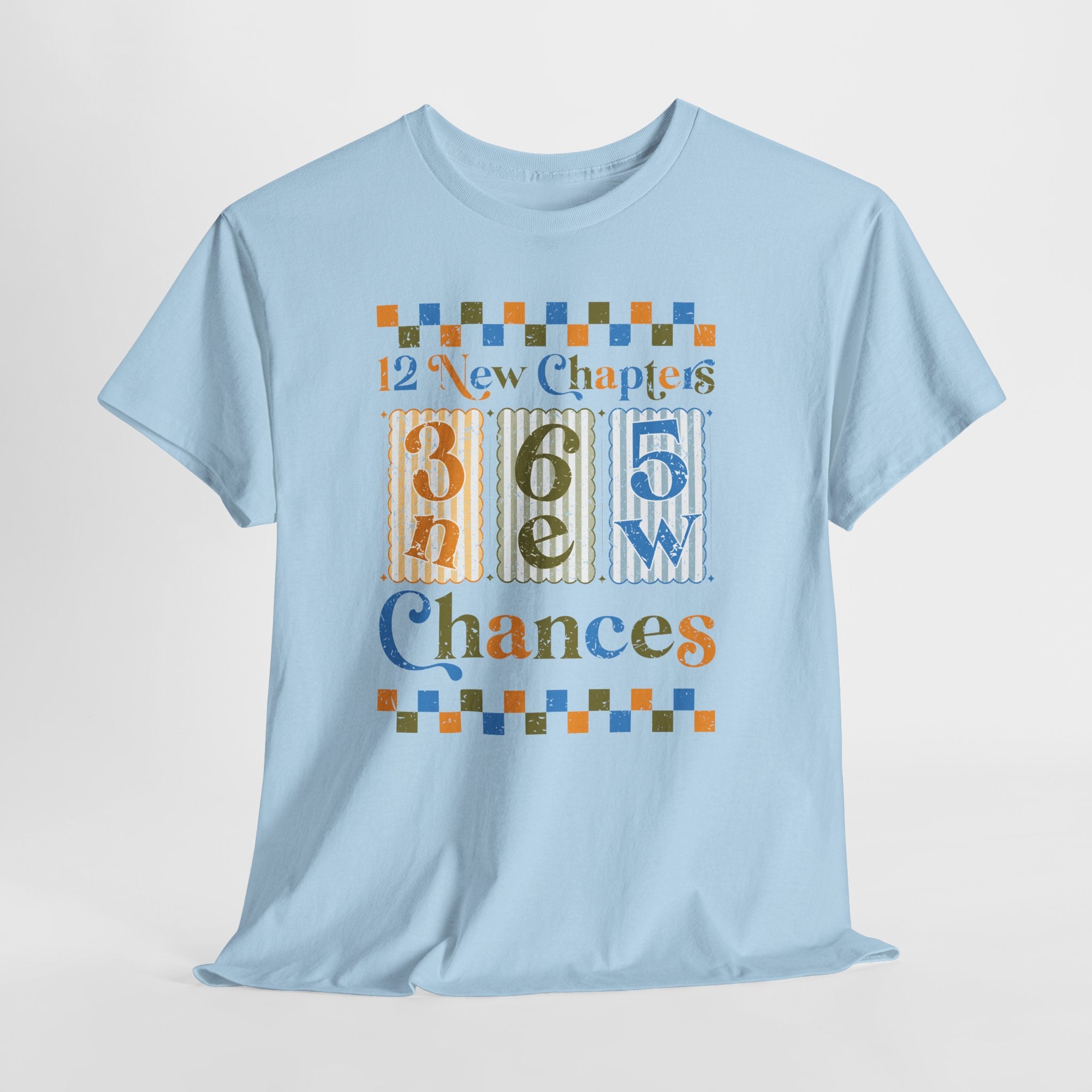 Retro '12 New Chapters, 365 New Chances' T-Shirt — Colorful Distressed Vintage Unisex Cotton Tee