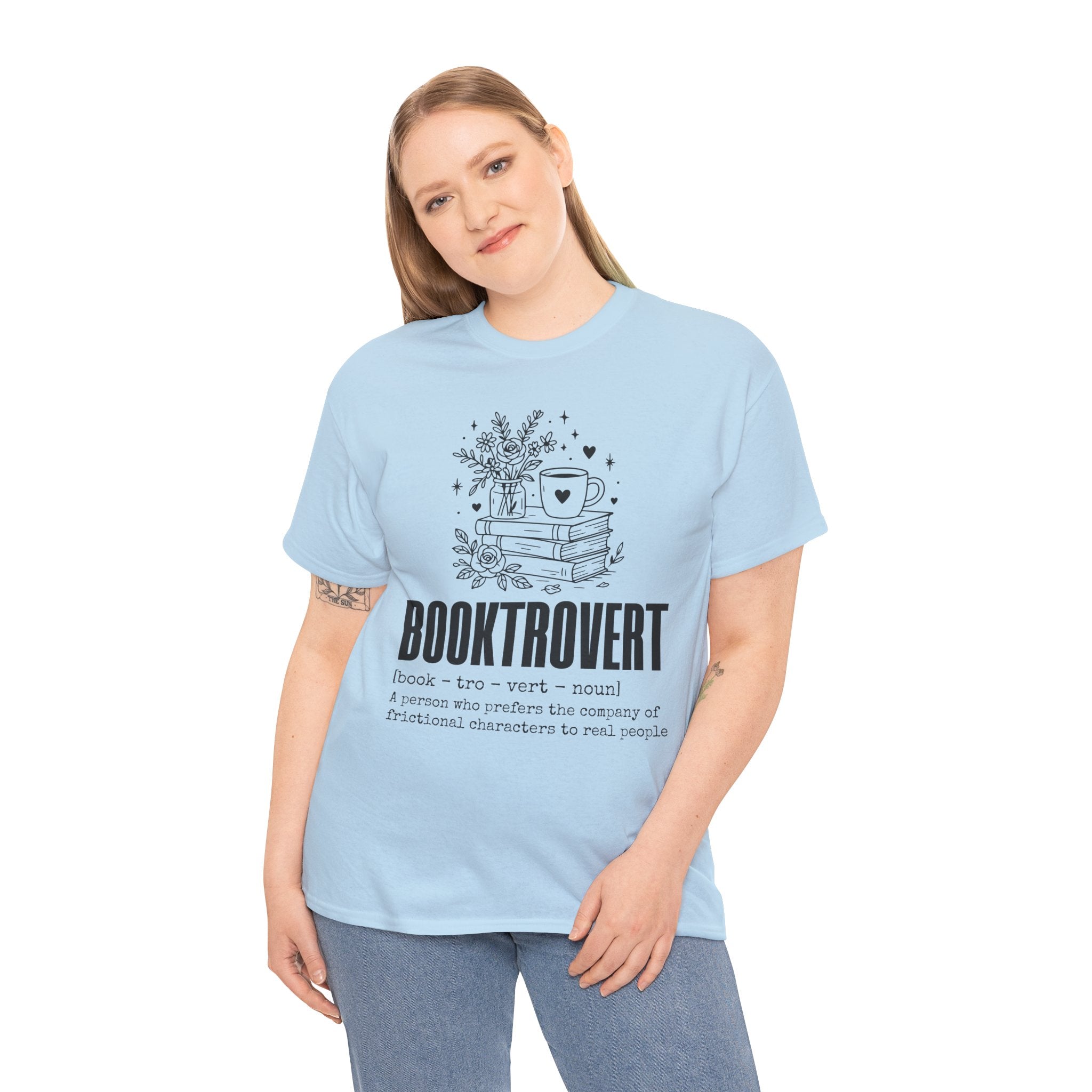 Booktrovert Graphic Tee — "Booktrovert" Definition, Books & Coffee Design Unisex Cotton Tee