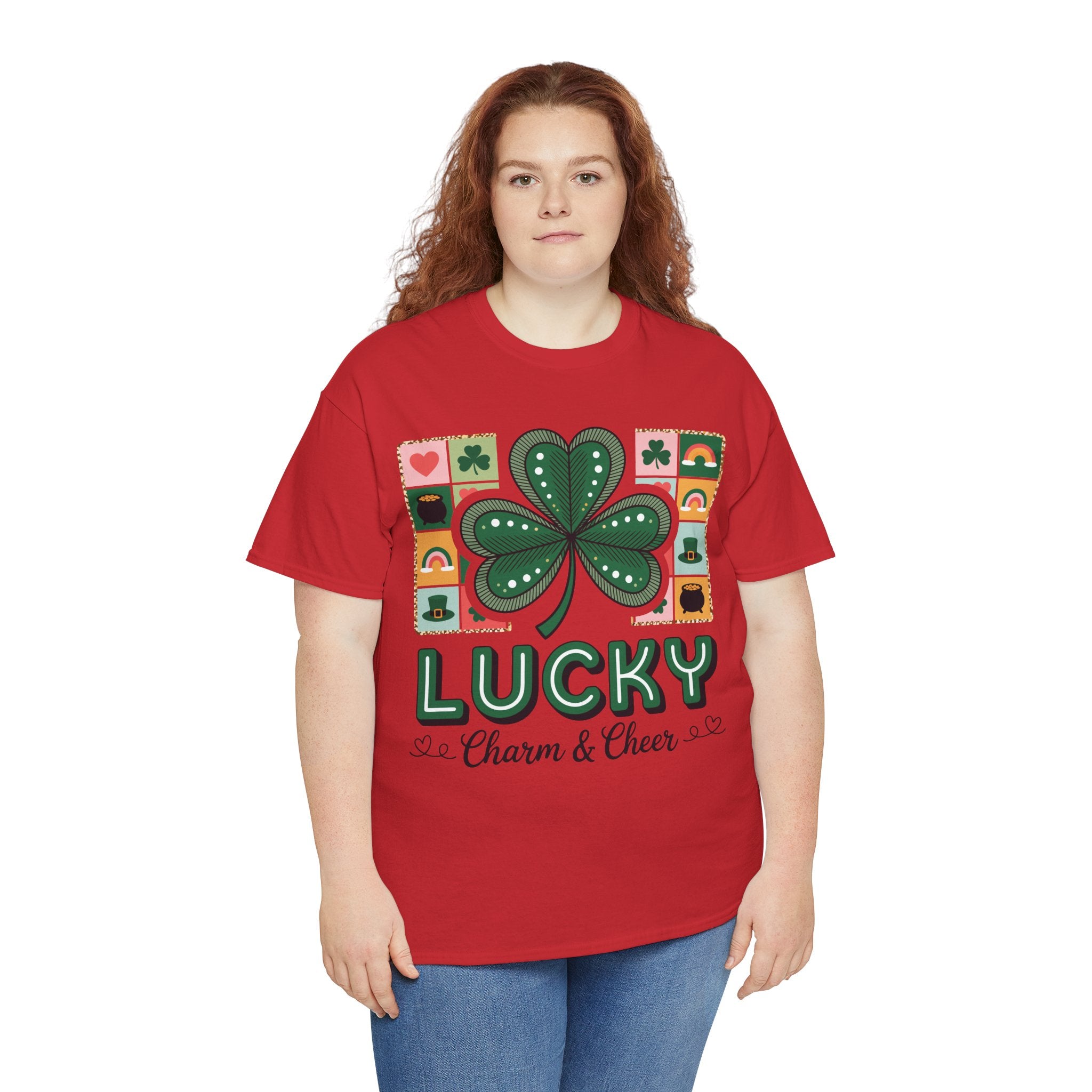 Lucky Charm & Cheer Clover Tee — Patchwork St. Patrick’s Day Unisex Cotton T-Shirt