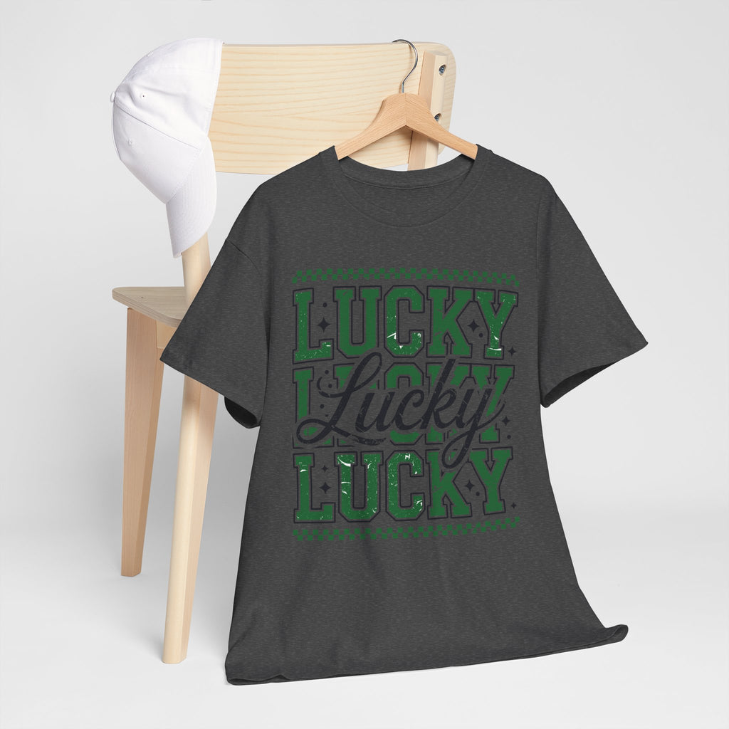 Lucky Varsity Tee — Layered Green ‘Lucky’ Graphic Unisex Cotton Tee